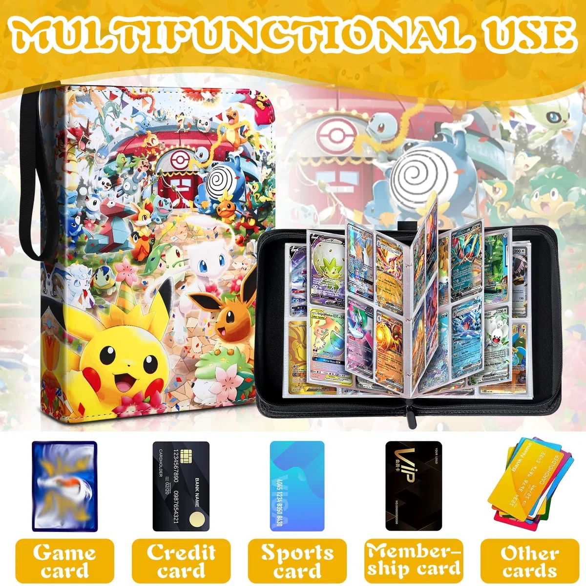 Raccoglitore Carte Pokemon, Album Carte Collezionabili, 50 Pagine per 400 Cartes, Album Porta Carte Impermeabile