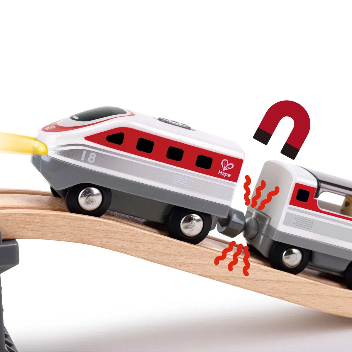 Hape Treno Intercity a batteria - Moderno trenino passeggeri bianco e rosso con tetto apribile per bambini dai 3 anni in su