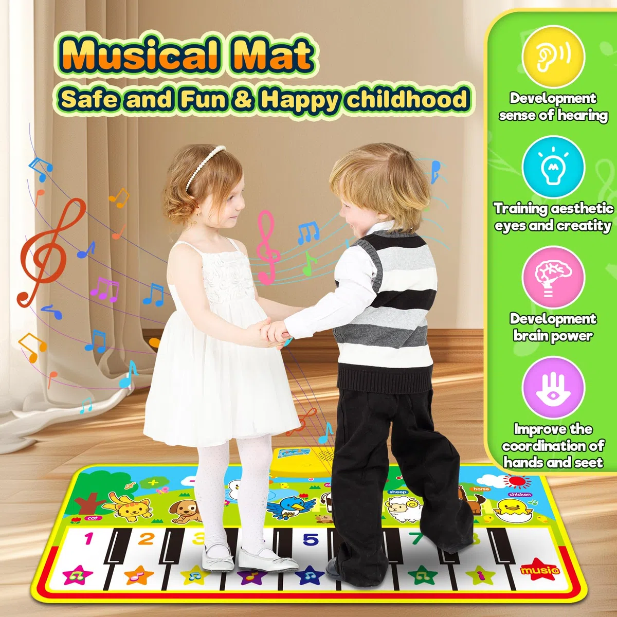 m zimoon Tappetino per Pianoforte, Tappeto Ballo Tappetini Musicali Strumento Musicale Educativo Regali Giocattolo per Bambini 2 3 4 5 Anni