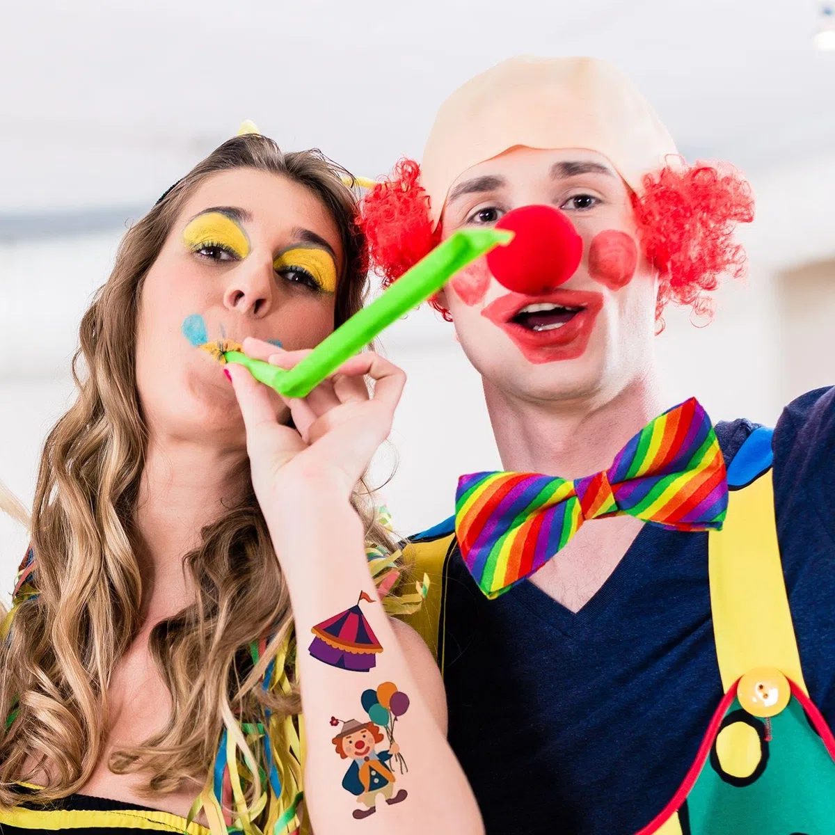 2 Fiocchi di Pagliaccio E 4 Adesivi per Tatuaggi da Clown, Accessori in Costume da Clown, Accessori per Il Costume da Festa, Accessori per Giochi di Ruolo.