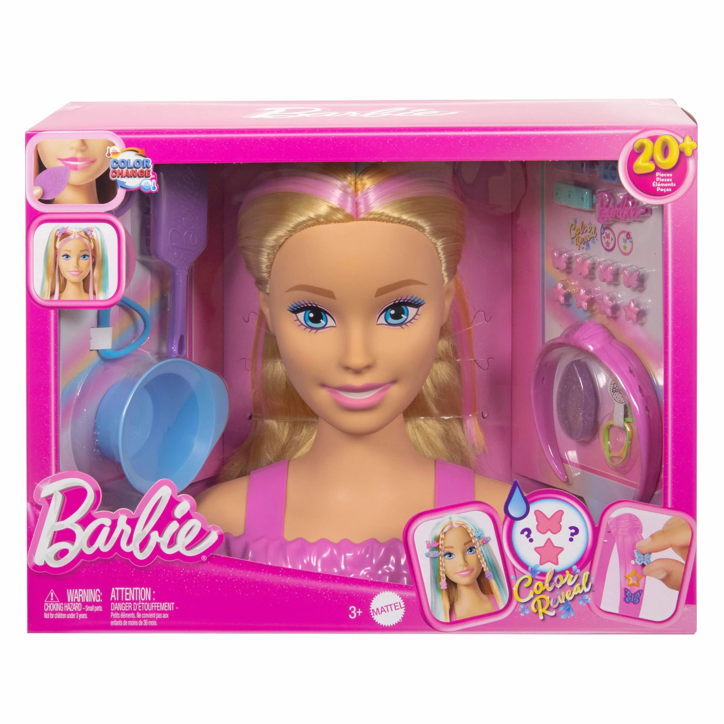 Barbie - Styling Head Deluxe, capelli biondi con oltre 20 accessori per acconciature, fermagli per capelli a stella o farfalla cambia colore, giocattolo per bambini, 3+ anni, JFG81