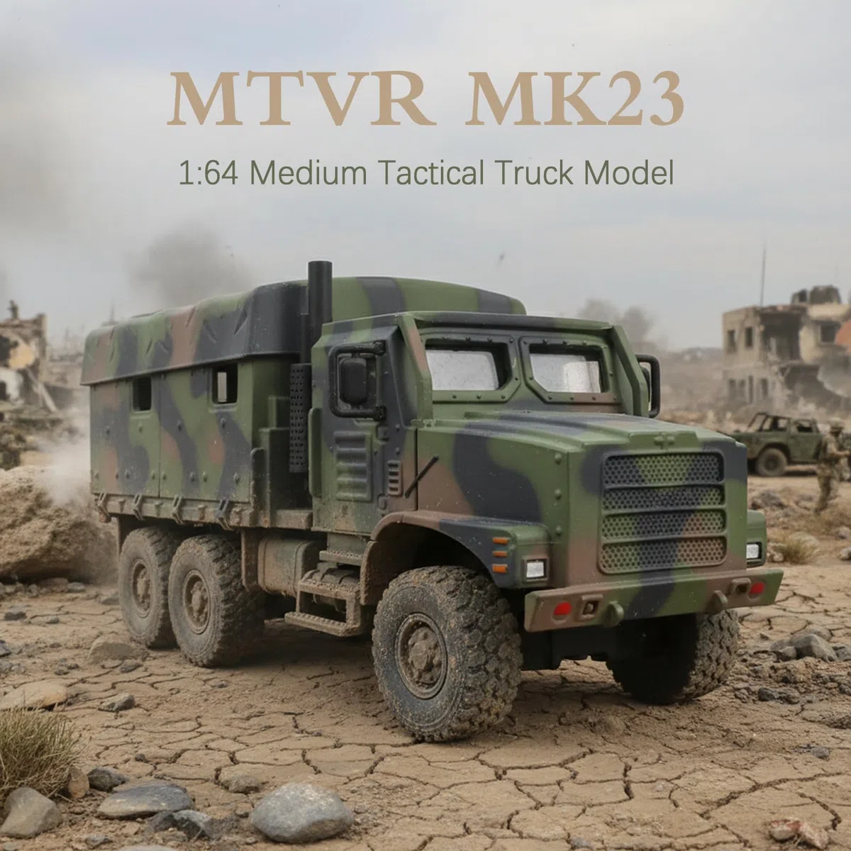 NUOTIE 1/64 tattico modello di camion militare corazzato auto militare MTVR MK23 veicolo medio in metallo pressofuso modello kit da collezione o regalo (verde mimetico)