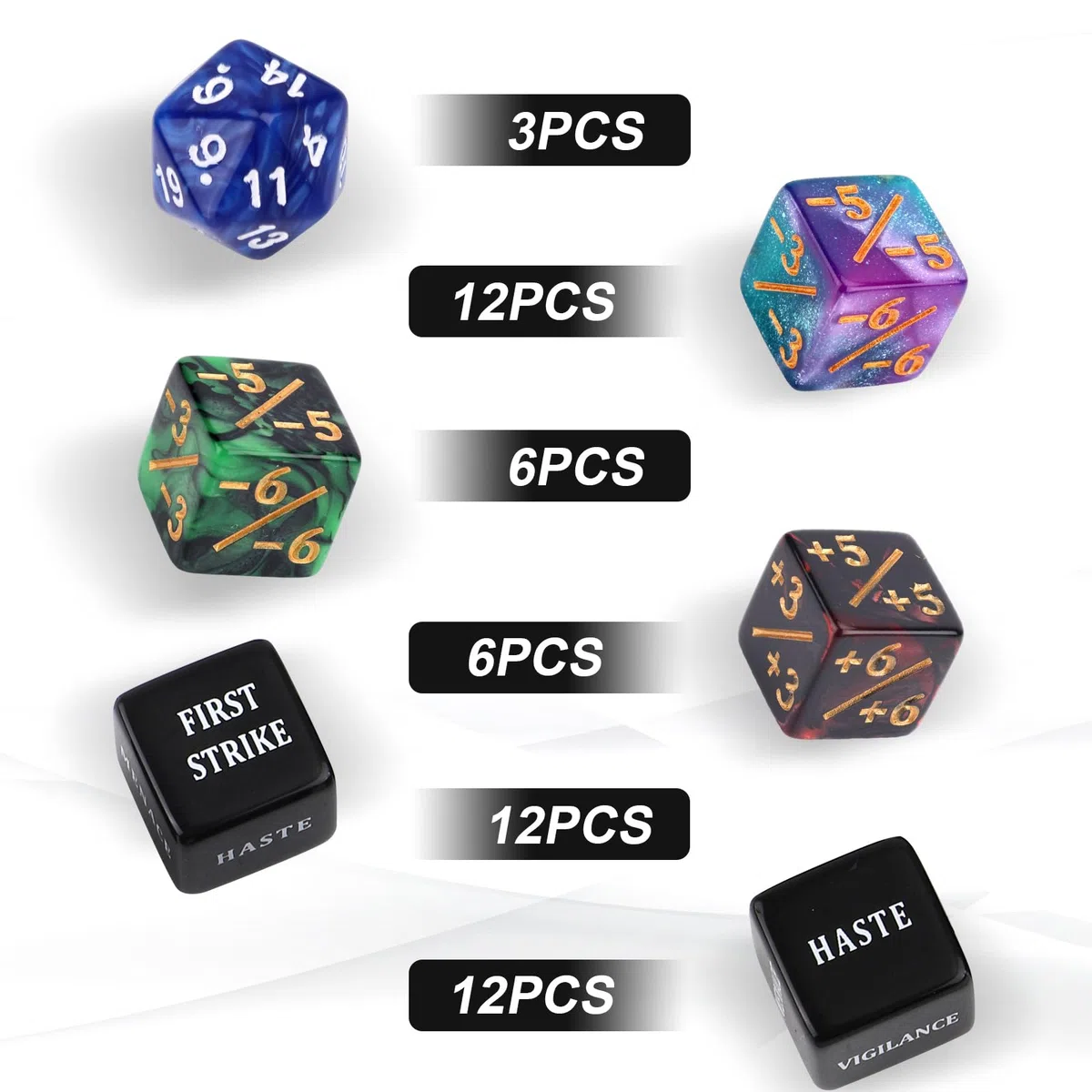 BOXOB 51pz Dadi Contatori Abilità, Potenziare Statistiche Creature MTG Segnalini Dadi Fedeltà D20 Contatori Vita Magici Regali per TCG Accessori Giochi Carte con Sacchetto Velluto (4 Colori)
