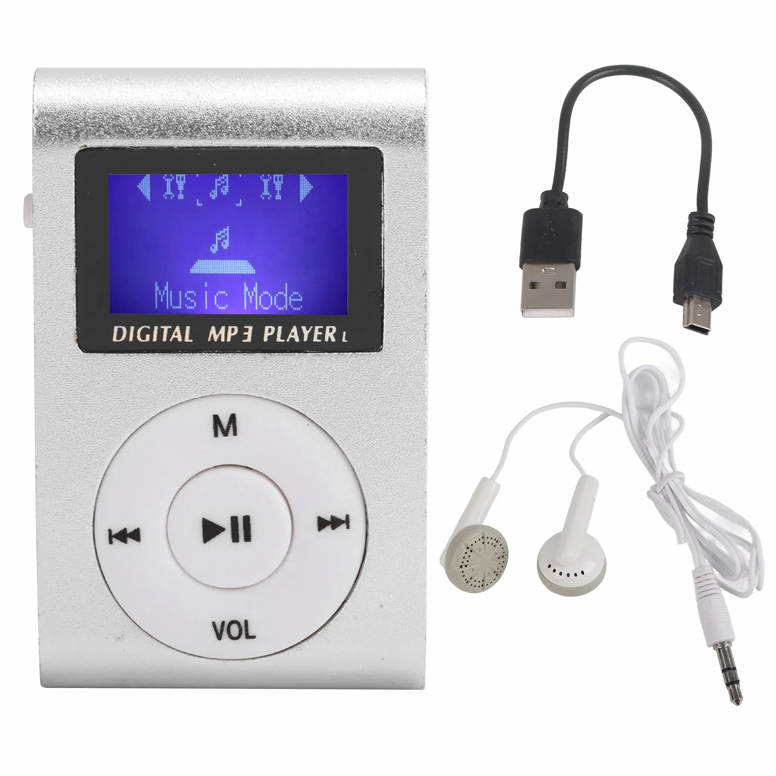Mini Lettore Musicale MP3 da 32 GB, Lettore MP3 con Display LCD Mini, Lettore MP3 con Clip Posteriore Lettore Musicale Sportivo con Scheda TF Soppurt Audio da 3,5 Mm(d'Argento)
