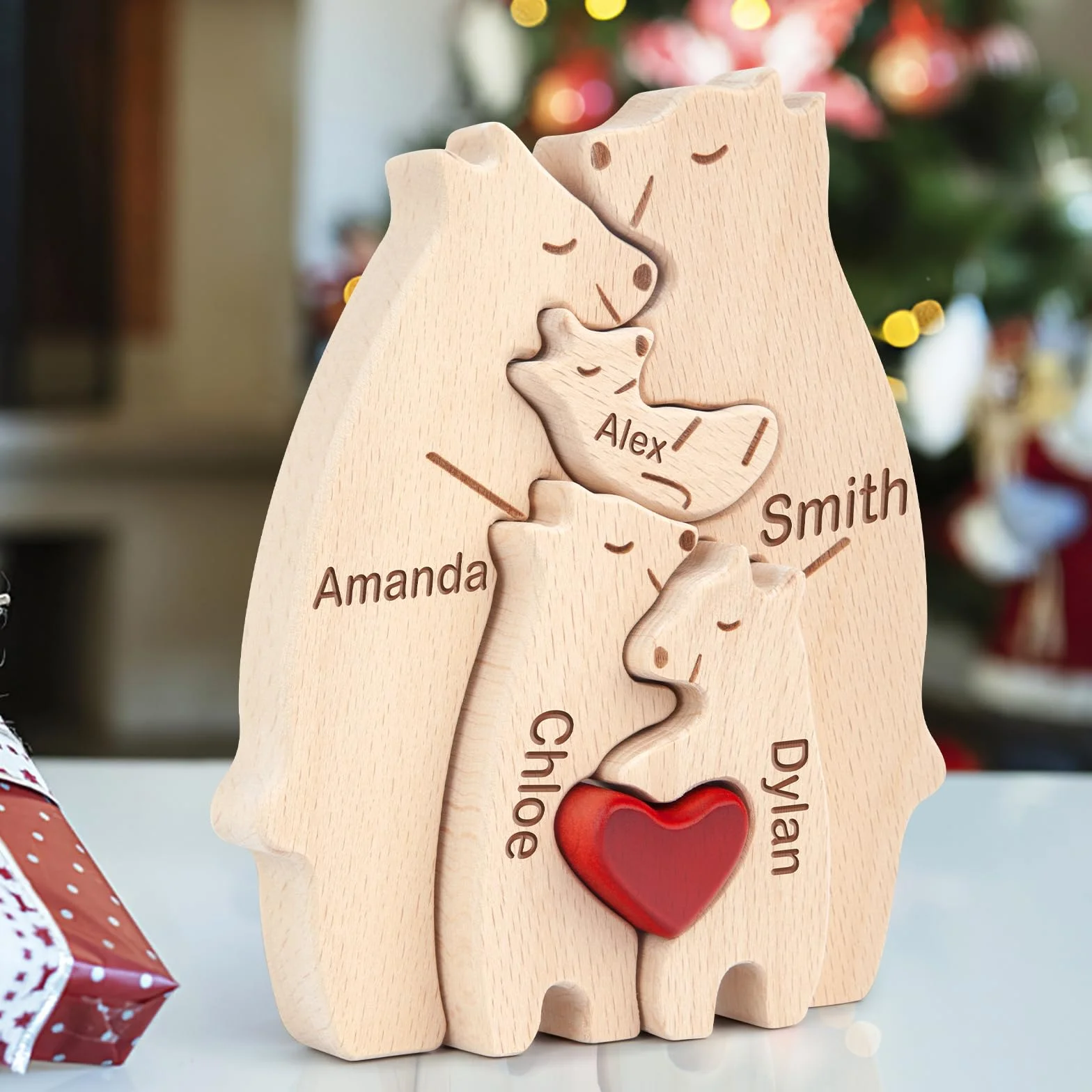 Puzzle Personalizzato con Famiglia di Orsi in Legno con 2-10 nomi, We are One Animali Sculture Artistico, Decorativo per la Casa Regalo per Natale, Compleanno, Anniversario Festa Della Mamma e Papà
