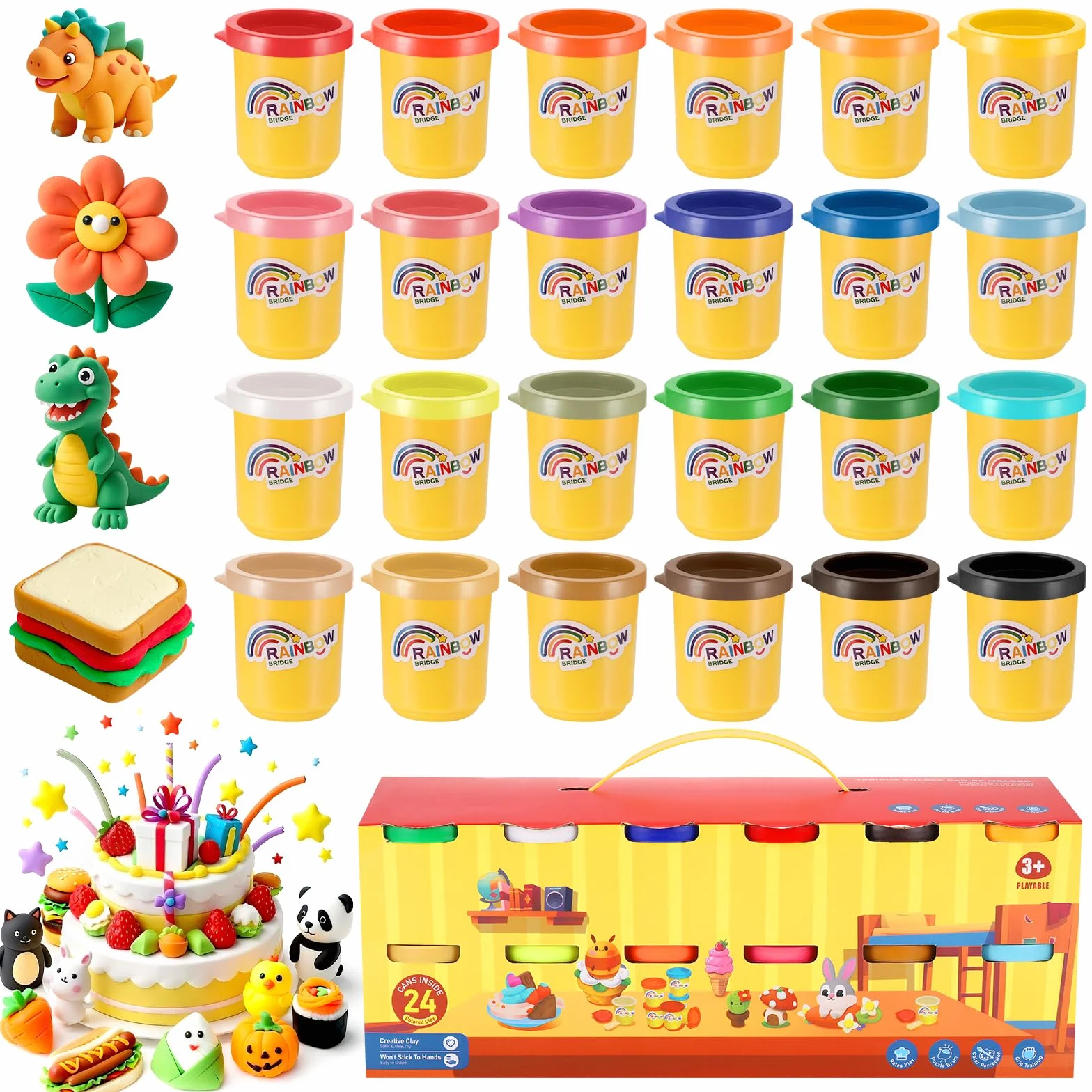 Zocipro 24 Vasetti Plastilina per Bambini, Pasta Modellabile di 24 Colori, Regalo per le Feste e Compleanni per Bambini e Bambine dai 3 Anni in Su, 50g/Vasetti