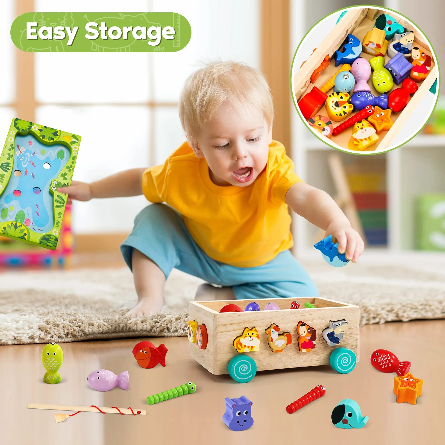 Giochi Montessori 2 Anni | 6 in 1 Magnetici di Pesca in Legno Abilità Motorie Giocattoli Educativi | Giochi per Bambini di 2 Anni| Educativi Regali Pasqua Bambino 2 3 4 Anni Bambini Bambina