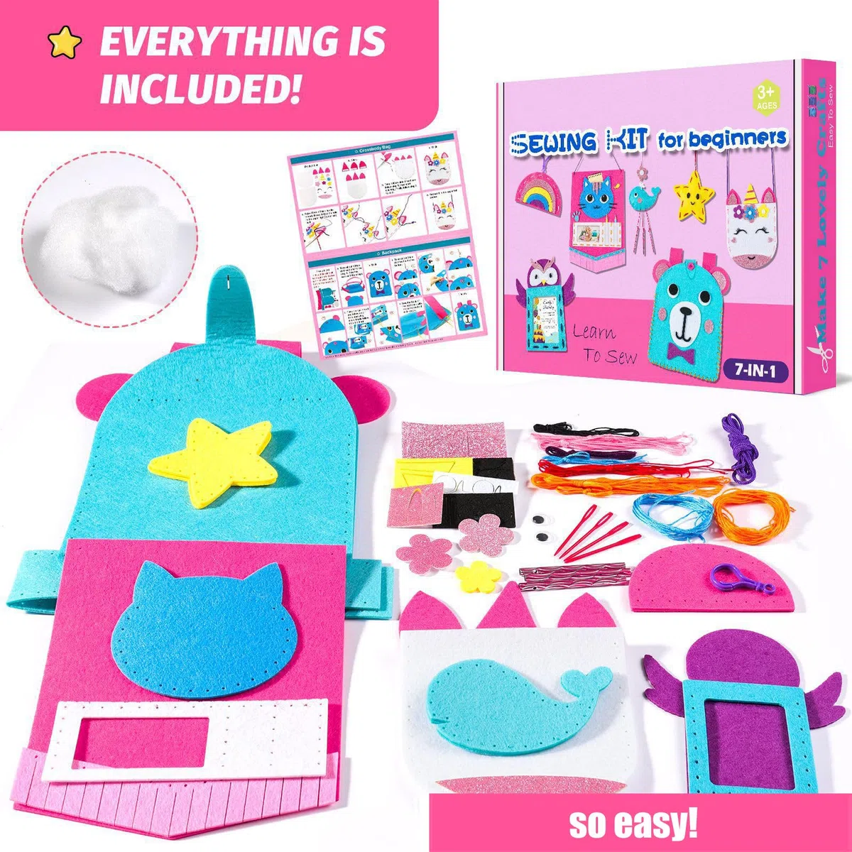 Joyvovo Kit Cucito per Bambine 5-8 Anni, Arti e Mestieri Fai Da Te in Feltro, Regali Creativi e Materiali Artigianato Bambino 6-10 Anni