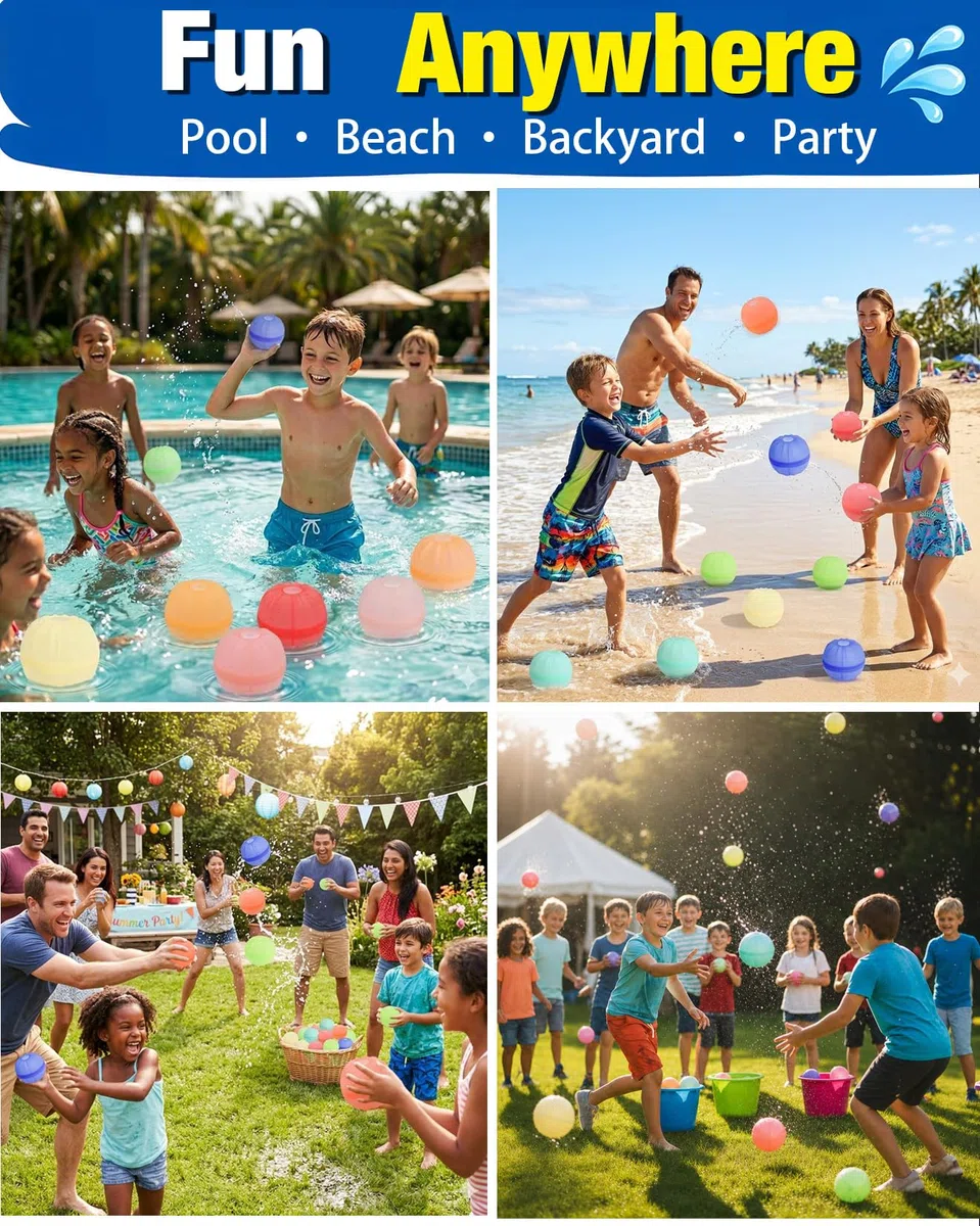 Palloncini Acqua in Silicone Riutilizzabili, 12 Pezzi, Riempimento Rapido Autosigillante, Senza Magneti, per Bambini e Adulti, Piscina Spiaggia Giardino