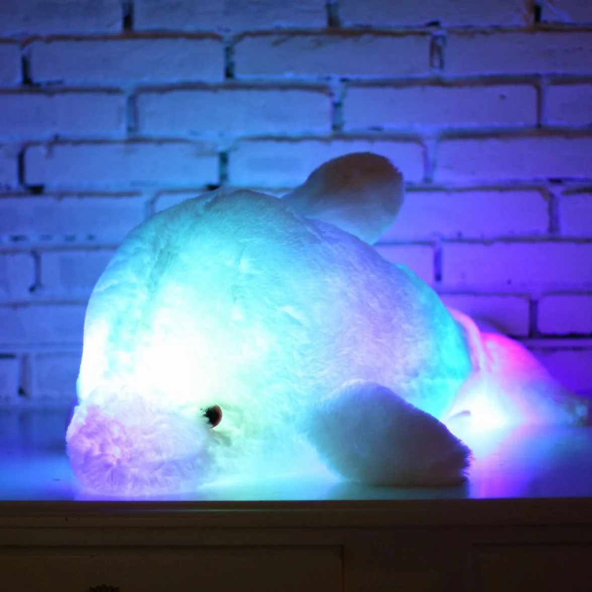 7 cambi di colore LED Lighten Giocattolo farcito con i delfini Cuscino peluche Luce notturna (Blu, 30cm)
