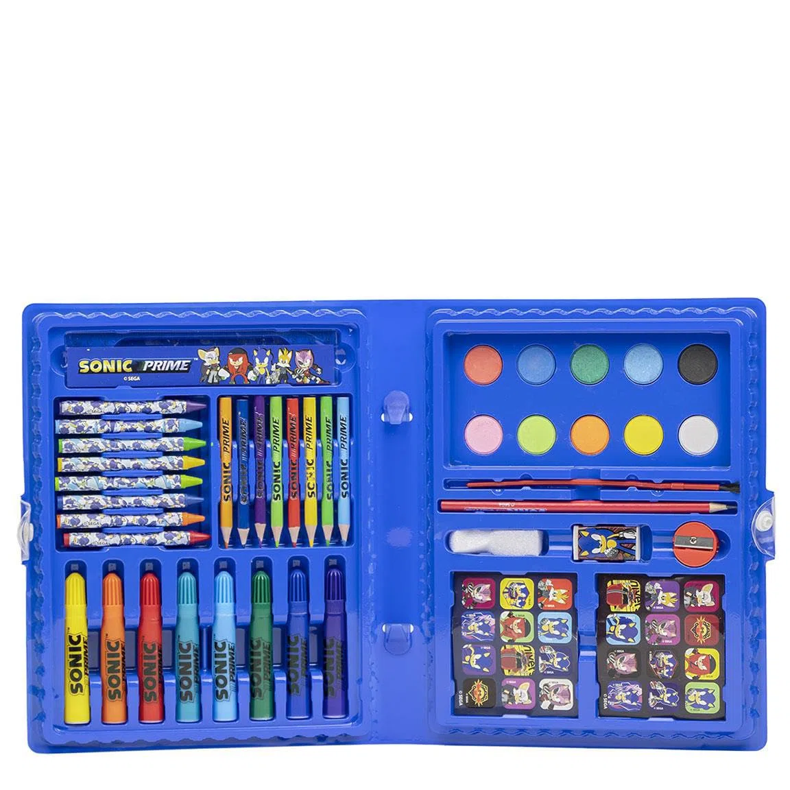 Scatola Colori per Bambini di Sonic - con Pennarelli, Acquarelli e Adesivi - Set Cancelleria per Scuola con Righello per Tratti Definiti - Prodotto Originale Elaborato in Spagna