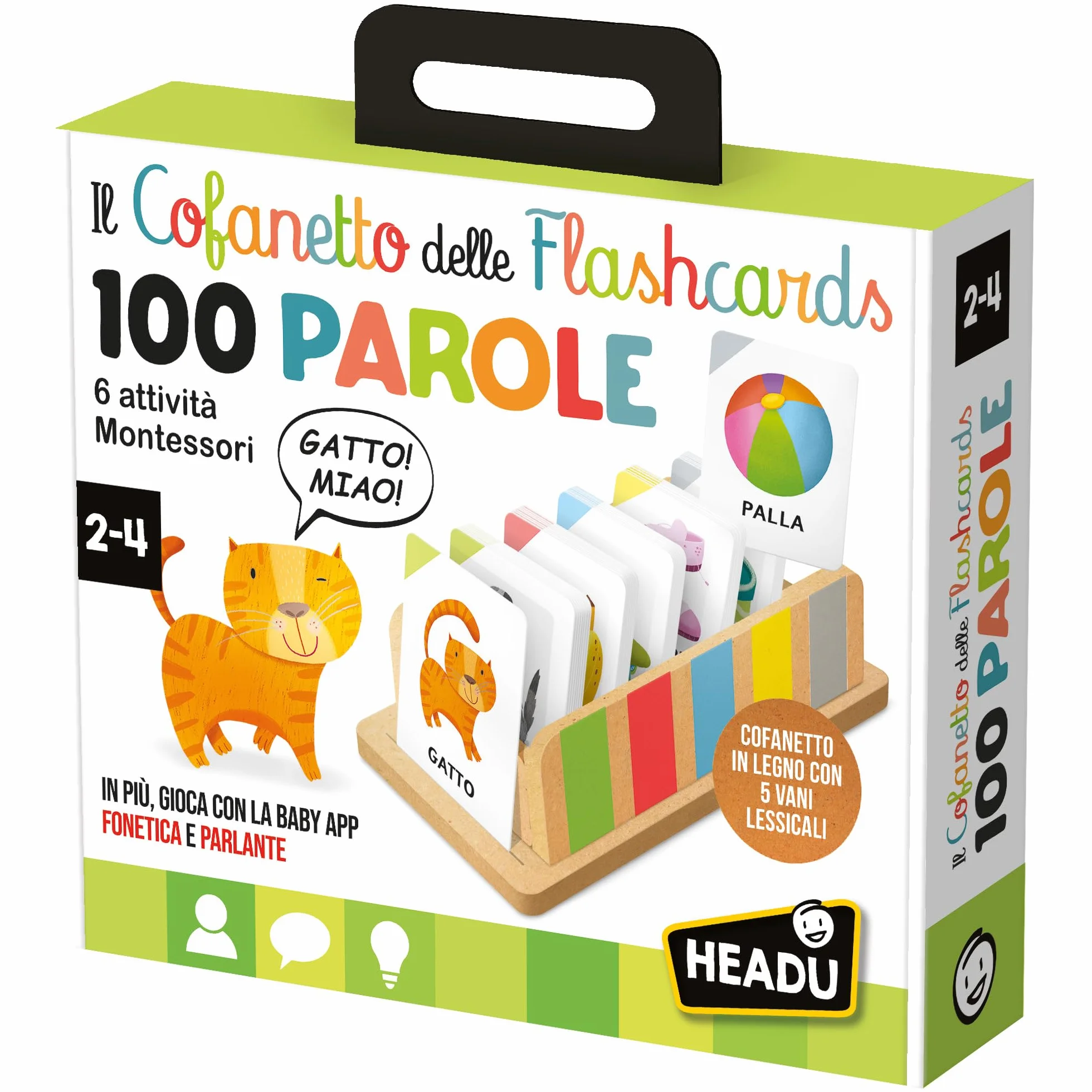 HEADU - Il Cofanetto delle Flashcards 100 parole - La Più Ricca Raccolta di Flashcards Per Imparare le Prime Parole | Con App Interattiva, Gioco Educativo 2 3 4 Anni, Idea Regalo, Made in Italy