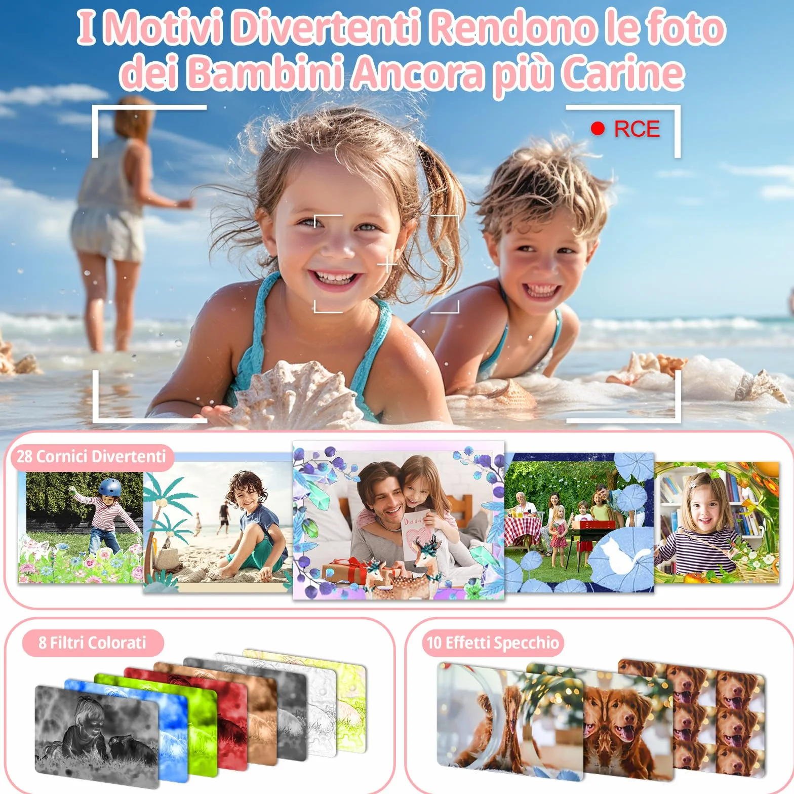 Macchina Fotografica Bambini, 2.0 Pollici Schermo Fotocamera Bambini, 1080P Ricaricabile Fotocamera Digitale con Scheda 32GB, Regali Giocattolo di Natale & Compleanno per Ragazze Ragazzi