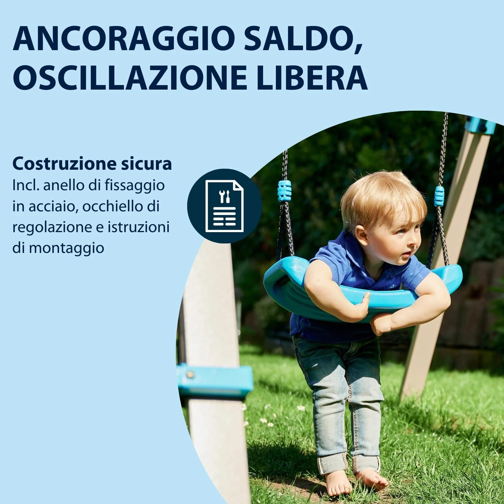 Hudora Altalena con Sedile Blu - Altalena per Bambini da Esterno con Seduta in Gomma - Certificata TÜV Rheinland/GS con Funi Regolabili in Altezza - Fino a 50kg