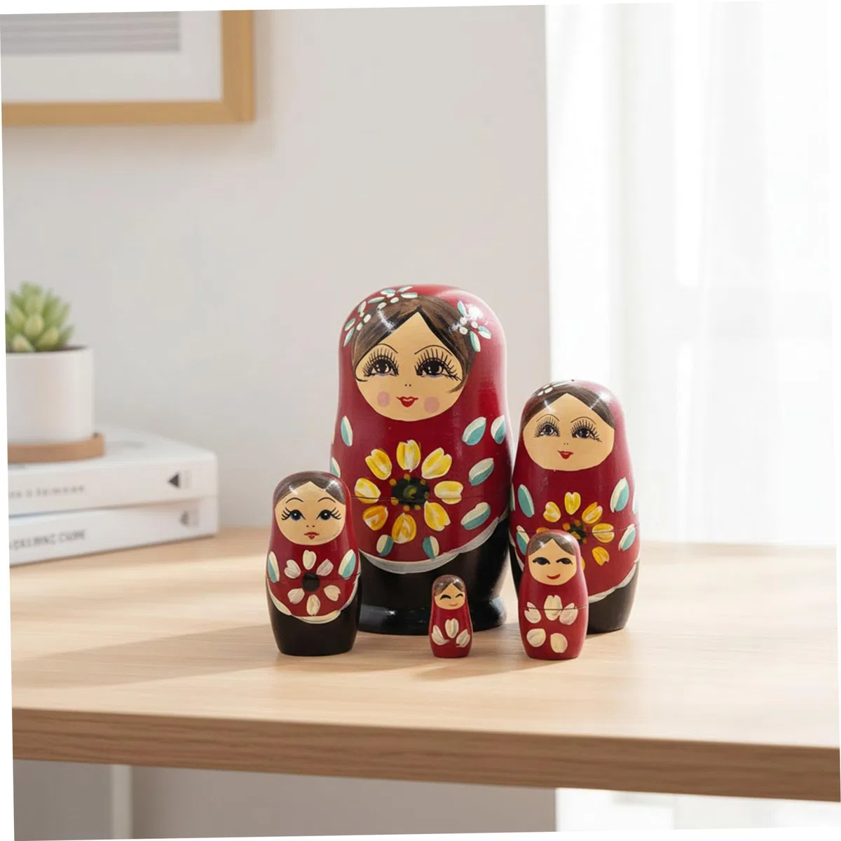 5 Pezzi/Set Bambole Che nidificano, Bambola matrioska in Legno, Divertenti Bambole Russe Che nidificano Giocattoli impilabili per Bambini, Decorazione Domestica, Russo