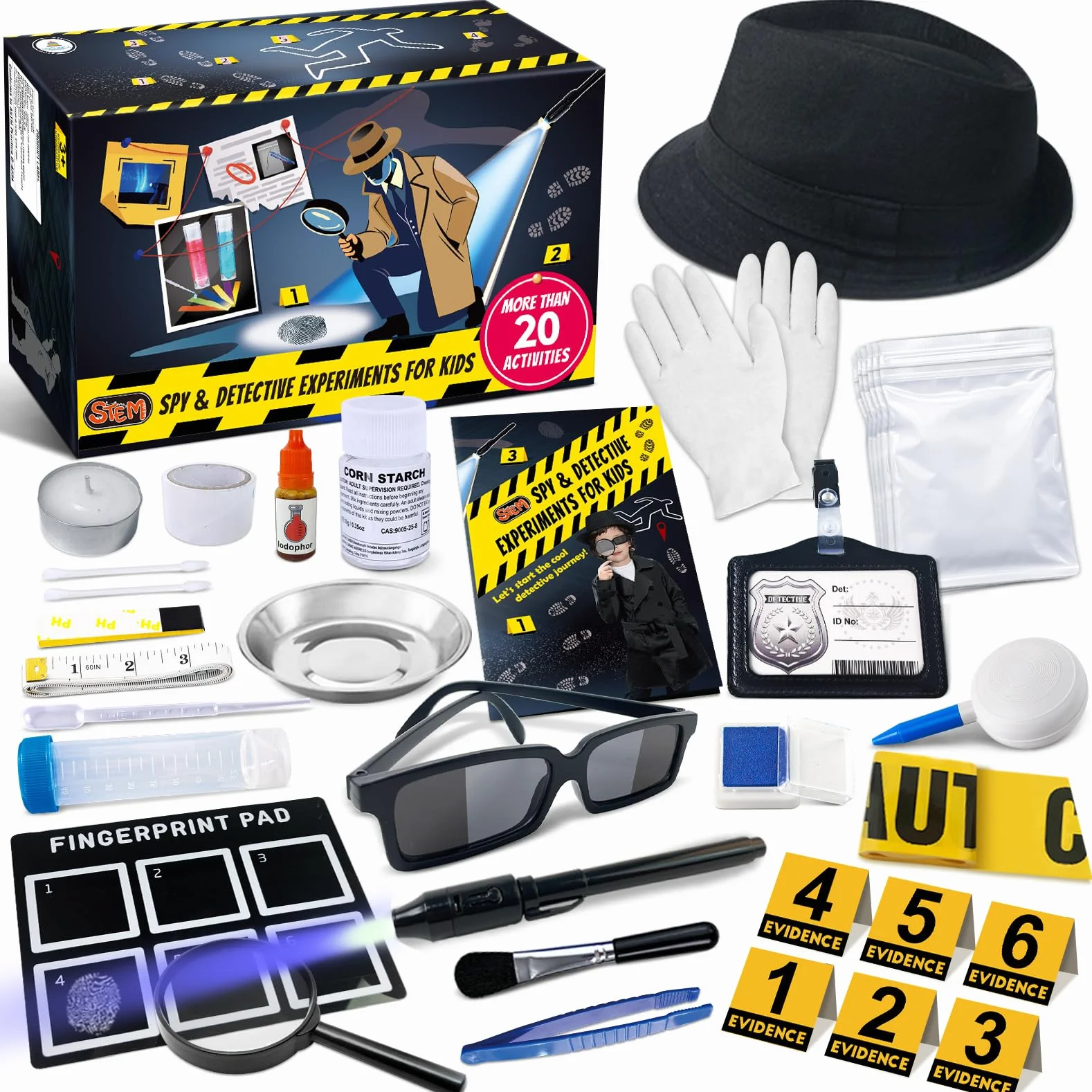 UNGLINGA Set di giocattoli da detective, esperimenti e impronte digitali, gioco di ruolo, occhiali da spionaggio, regalo di compleanno