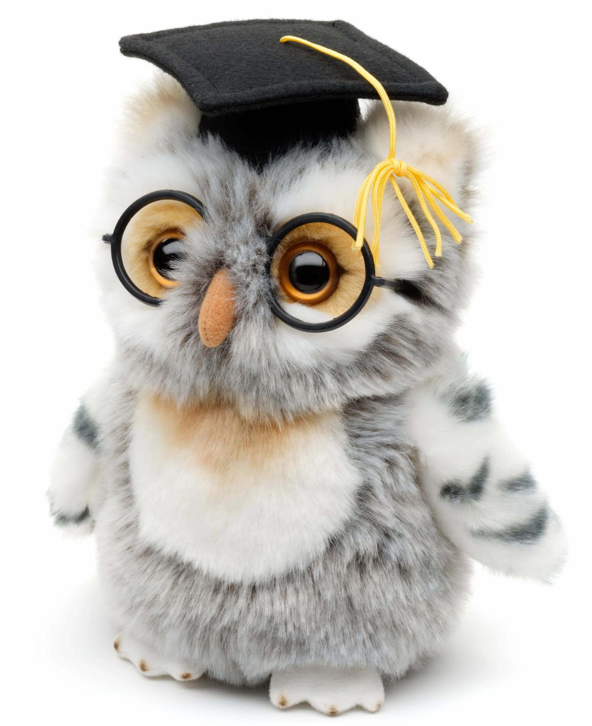 Uni-Toys - Gufo (grigio-bianco) con cappello da dottore e occhiali - 18 cm (altezza) - Uccello di peluche - peluche