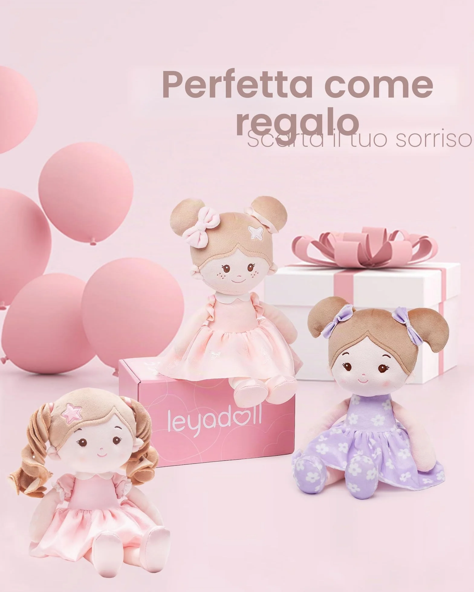 LeyaDoll Bambola morbida(12''), bambola bambina ideale come regalo bambino 1 anno, regalo di battesimo e Natale per bambina e neonati Daydream-Princess-Starlet-Light-Pink