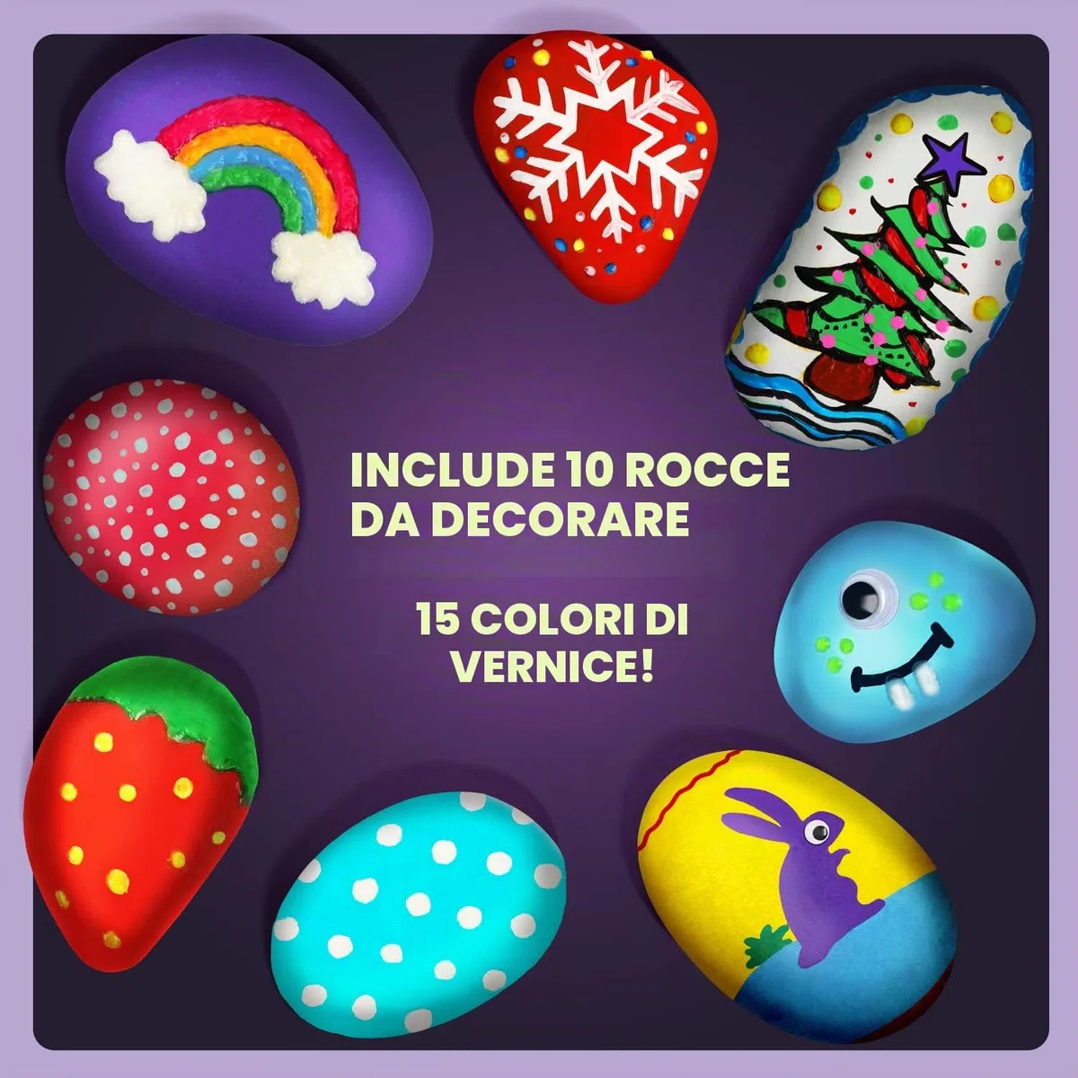 Dr.Daz - Kit Creativi Pittura di pietra Bambini 15 Colori per Bambini-Pigmenti Colorati Che Brillano al Buio con una Varietà di Accessori Creativi-Giochi Creativi Bambina 6 7 8 9 10 Anni