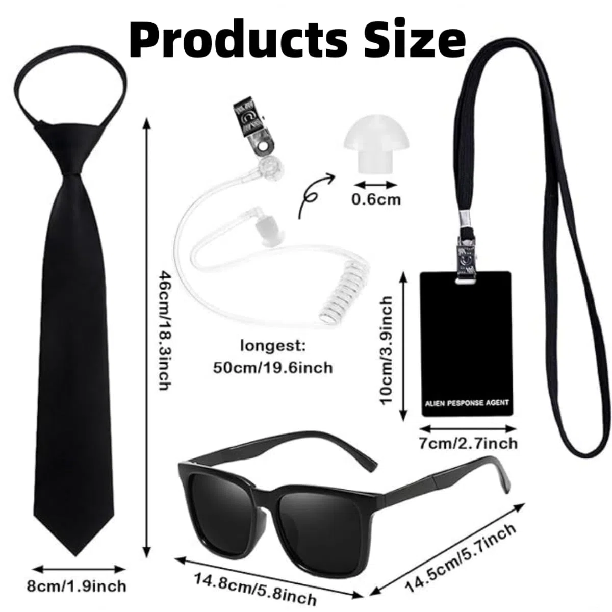 Agente Accessorio per Costume, Agente Costumes Accessori, Servizio Segreto Costume Set Spy Costumes Accessori Con Occhiali Da Sole Neri Zip Tie Earpiece Id Card Holder per Uomini Donne Bambini