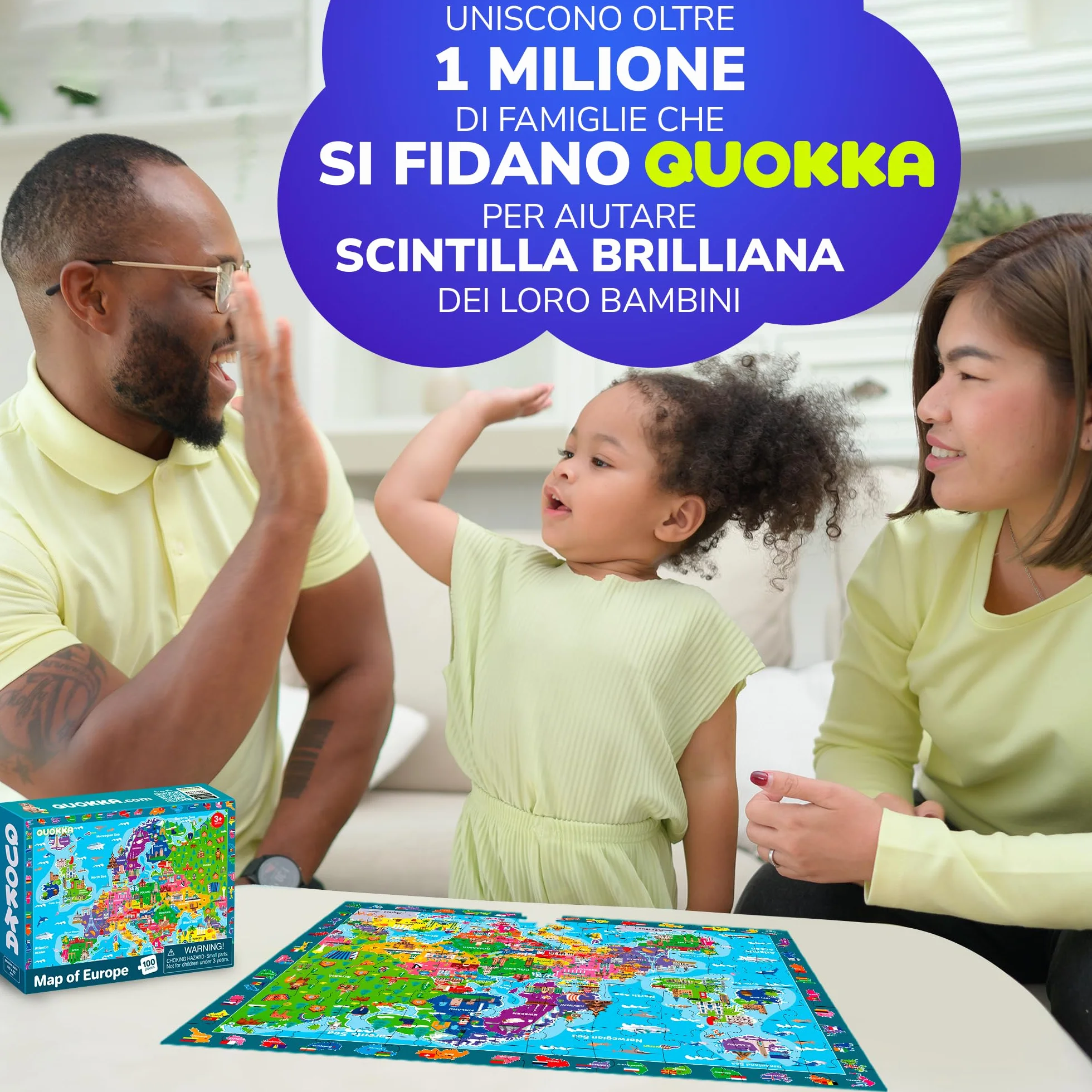 QUOKKA Puzzle 100 Pezzi Bambini 4 5 6 Anni – Set di 3 Puzzle Mappamondo Bambini 6 7 Anni – Gioco Educativo con Spazio Europa e Mappa del Mondo – Giocattolo Regalo per Ragazzi e Ragazze dai 4 ai 9