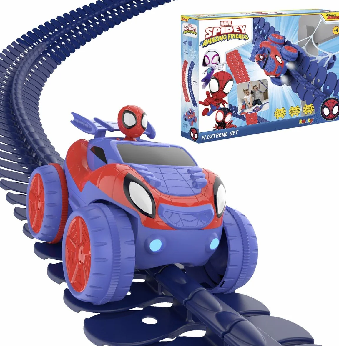 Smoby- Spidey FleXtreme Set, 7600180918, +4 anni, 4.4 m di pista, 184 pz, 1 auto spidey, batterie incluse