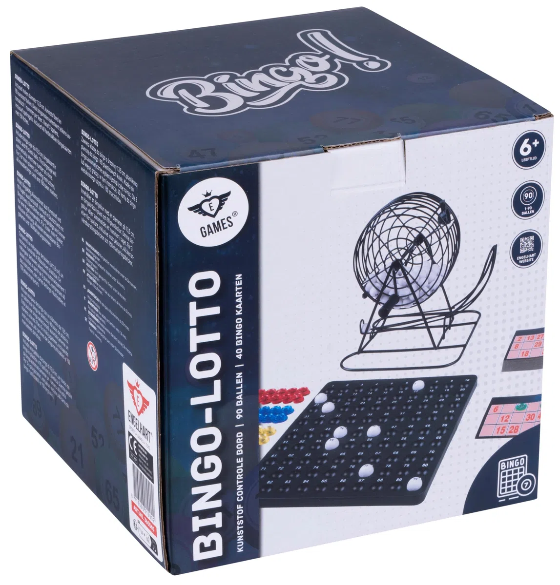 Engelhart - 360565 - Bingo/Lotteria con 90 Palline e Mescolatore in Metallo da 13,5 cm di Diametro – Include Segnalini, Regole, Cartelle Riutilizzabili e 150 Segnalini – Gioco Familiare
