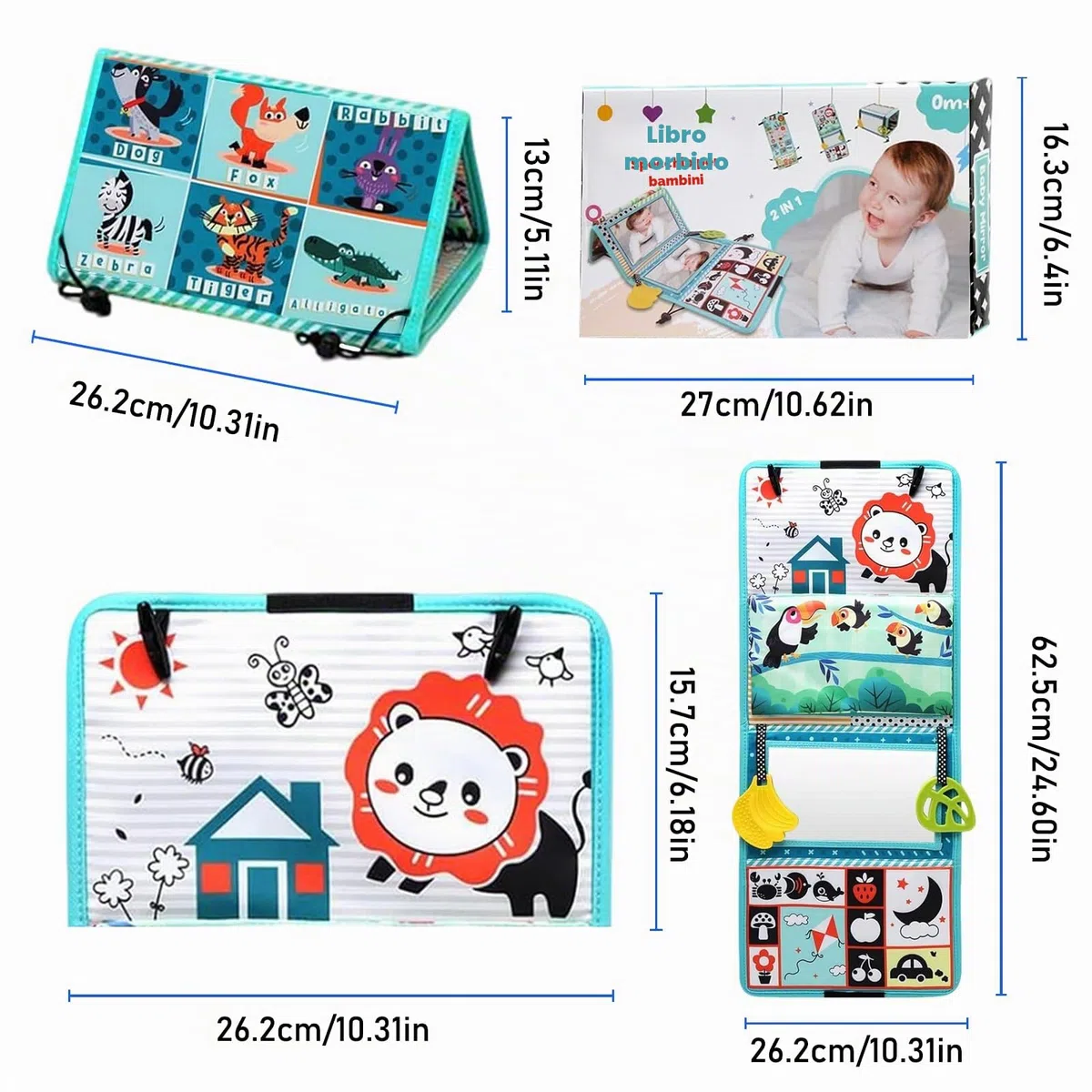 Giochi Montessori Neonato 0 3 6 12 Mesi, Libri di Stoffa con Specchio per Bambini, Libro Sensoriale Neonati Tummy Time Neonati Bianco e Nero Giocattoli Educativi Interattivo Regali per Neonato