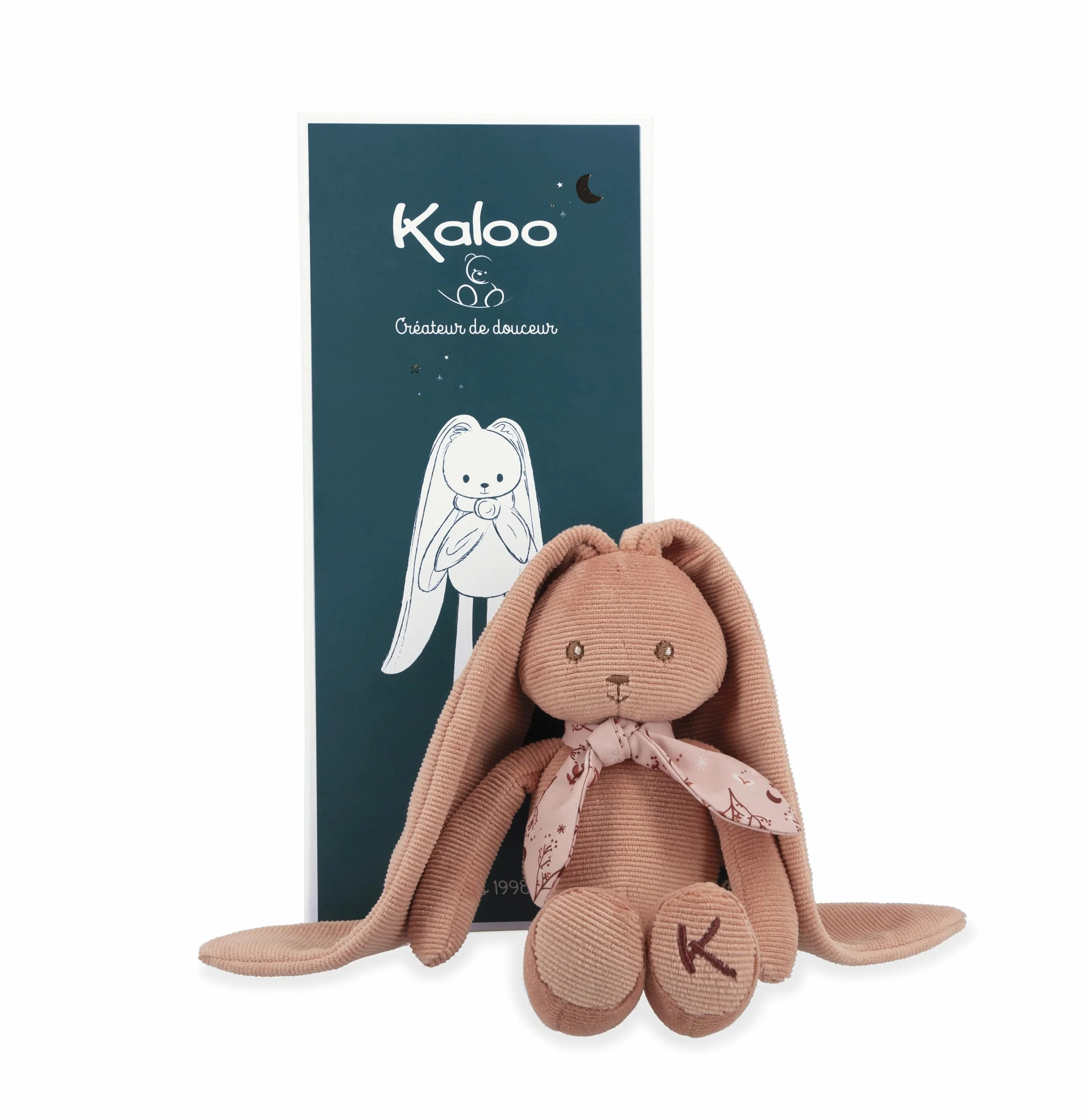KALOO - Lapinoo - Doudou Coniglio - Peluche in Velluto a Coste per Neonato - 35 cm - Colore Terracotta - Materiale Ultra Morbido - Confezione Regalo - dalla Nascita, K972201