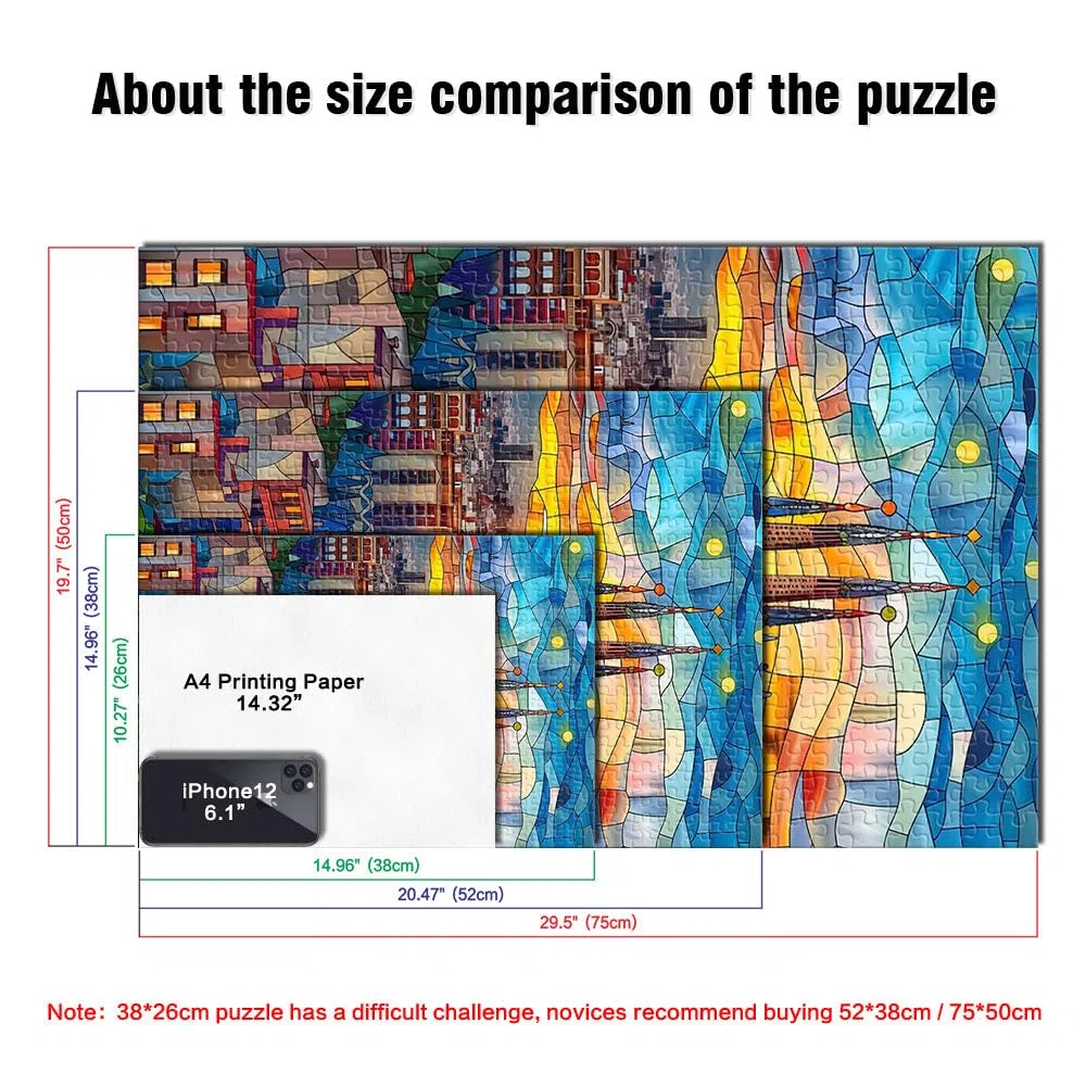 Puzzle 1000 pezzi per adolescenti Mosaico del tramonto di Barcellona Difficile Duro con pezzi completamente interconnessi di forma casuale 38x26cm