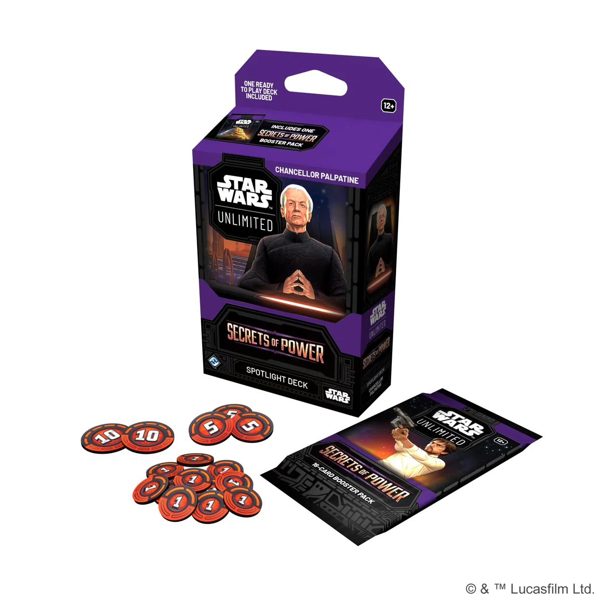 Asmodee Star Wars: Unlimited TCG Secrets of Power Chancellor Palpatine SPOTLIGHT DECK - Pre-Built 50-Card Ready-to-Play Deck with Booster Pack, Ages 12+, 2+ Players, 20 Minute Playtime
