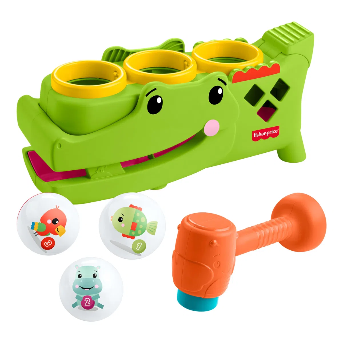 Fisher-Price - Coccodrillo Baby Giocoliere, Giocattolo evolutivo con martelletto e 3 Palline per Lo Sviluppo della motricità e Le Prime Fasi del Gattonamento, 9+ Mesi, JLB94