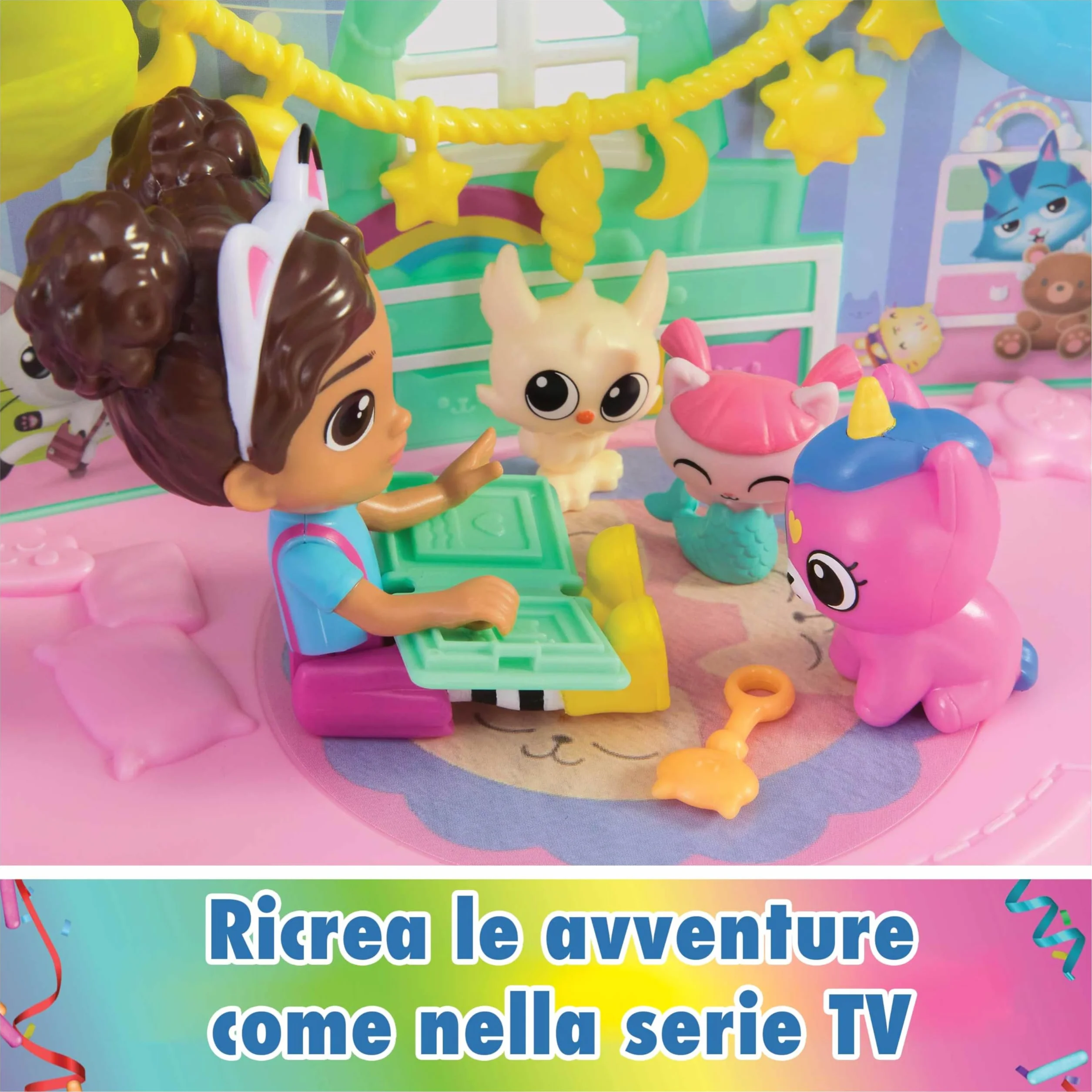 Gabby's Dollhouse, Stanza dei Giochi dell'Asilo Gatto-Orecchio, Set di Gioco da 17 Pezzi con 4 Personaggi e Mobili per la Casa delle Bambole, Giocattoli per Bambine e Bambini, 3+ Anni