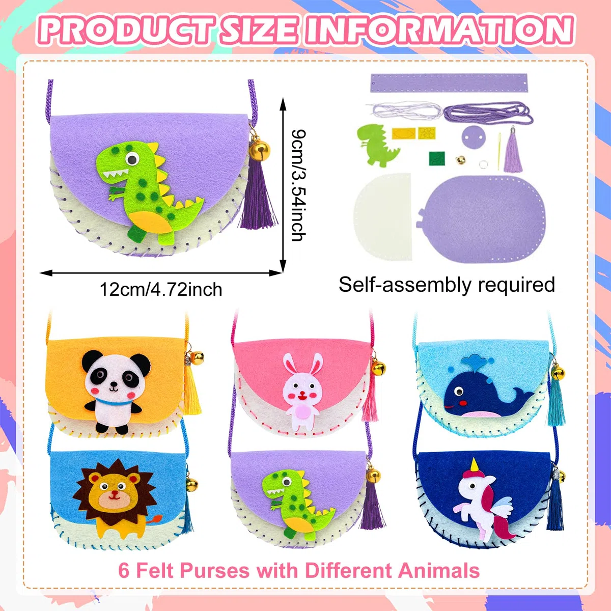 TECHEEL Set di 6 Borse da Cucito Fai da Te per Bambini - Kit Creativo Regalo