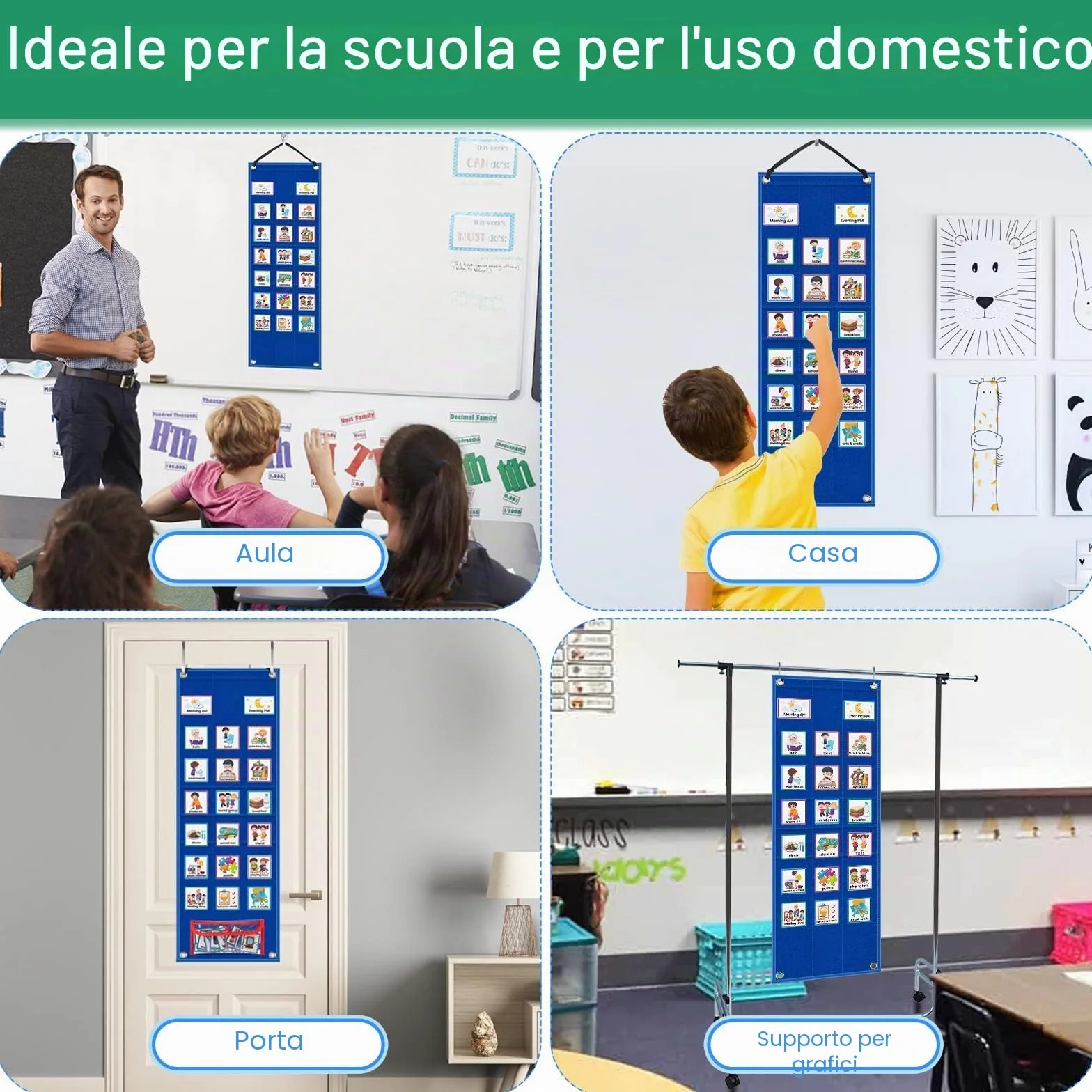 IKIGOAL Tabella del calendario della pianificazione visiva dei bambini, 2 in 1 grafico di routine quotidiana dell'autismo con 70 carte materiali