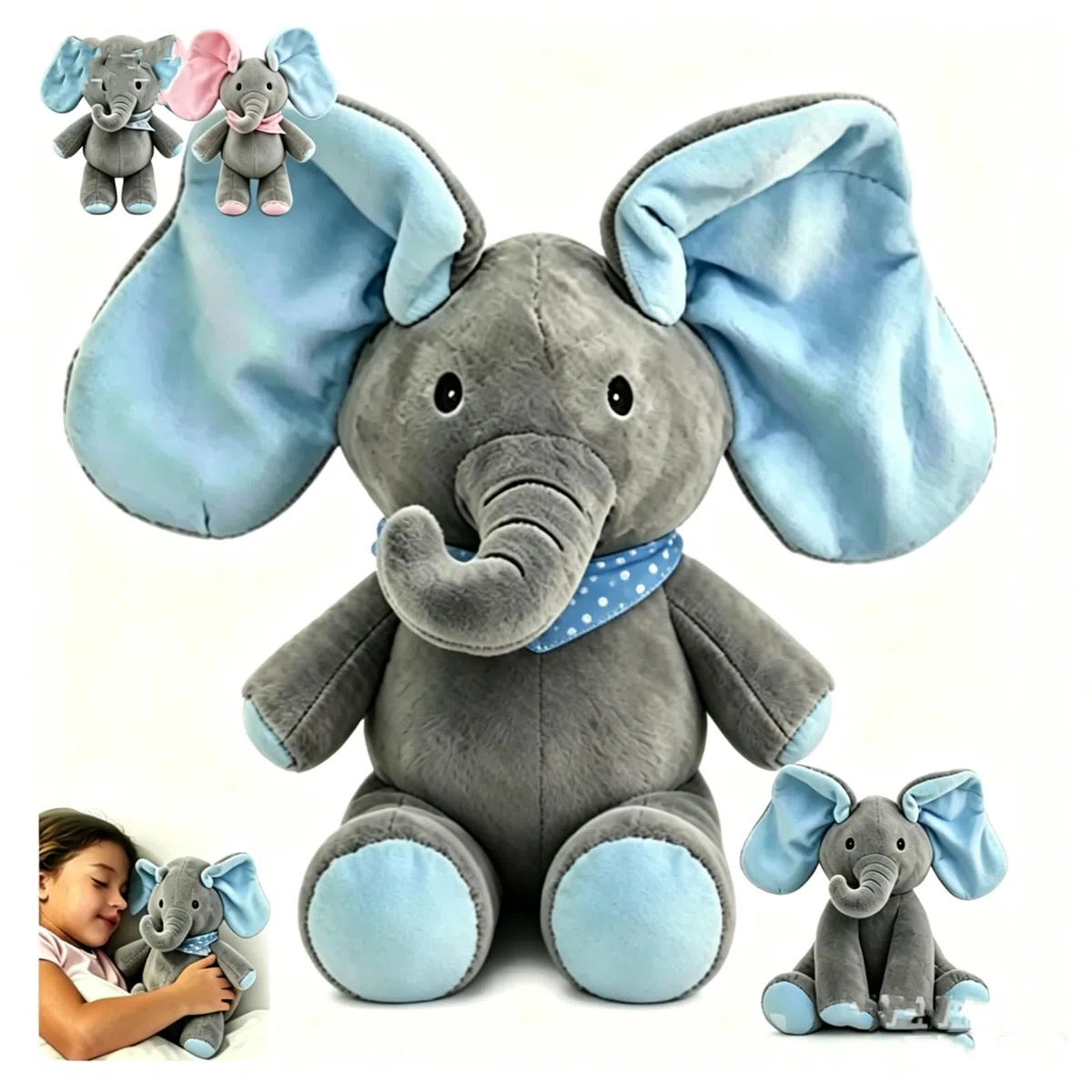 ZVD Elefante di Peluche Elettrico Animato, Stimola le Capacità Motorie, Uditive e Linguistiche del Bambino Attraverso Suoni e Movimenti Coinvolgenti, Regalo per Bambini (Blu)