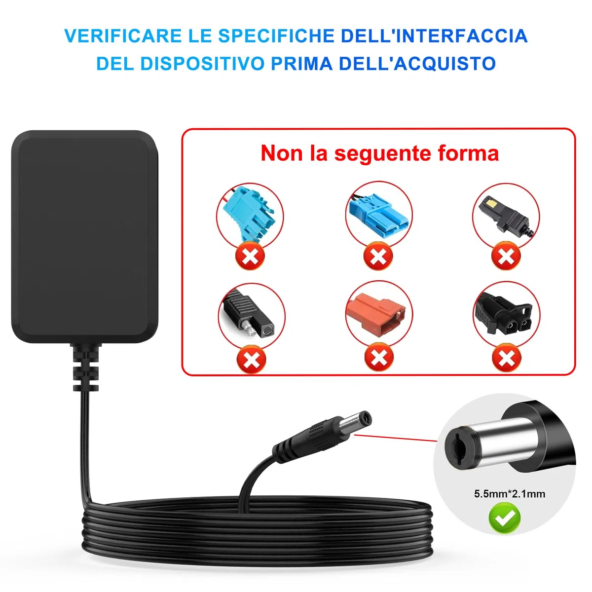 shefor Caricabatterie 6V 1A Compatibile con Auto Elettriche per Bambini, Alimentatore 6V 1000mA per Veicoli Giocattolo Elettrici Quad Trattore Moto SUV ATV Macchina Giocattolo (5,5 x 2,1 mm)