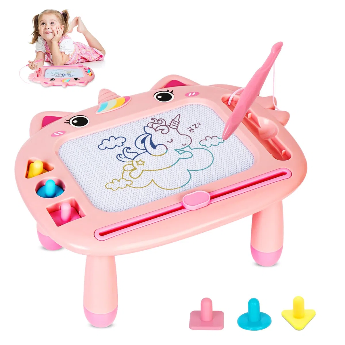 Lavagna Magnetica per Bambini, Tavoletta Grafica, Lavagnetta Cancellabile, Lavagna Magica, Magica Cancellabile Scrittura Tablet con Le Gambe, Giocattolo Educativo e Regalo