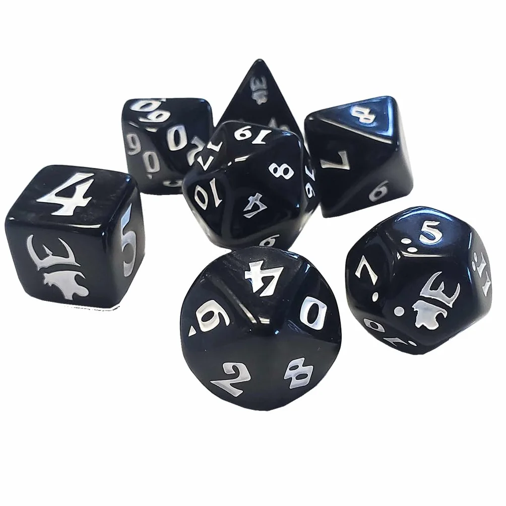 Munchkin Polyhedral Dice Set Black/White | Custom Dice, use with Steve Jackson Games, DND, RPGs, Tabletop Games, and Role-Playing Adventures