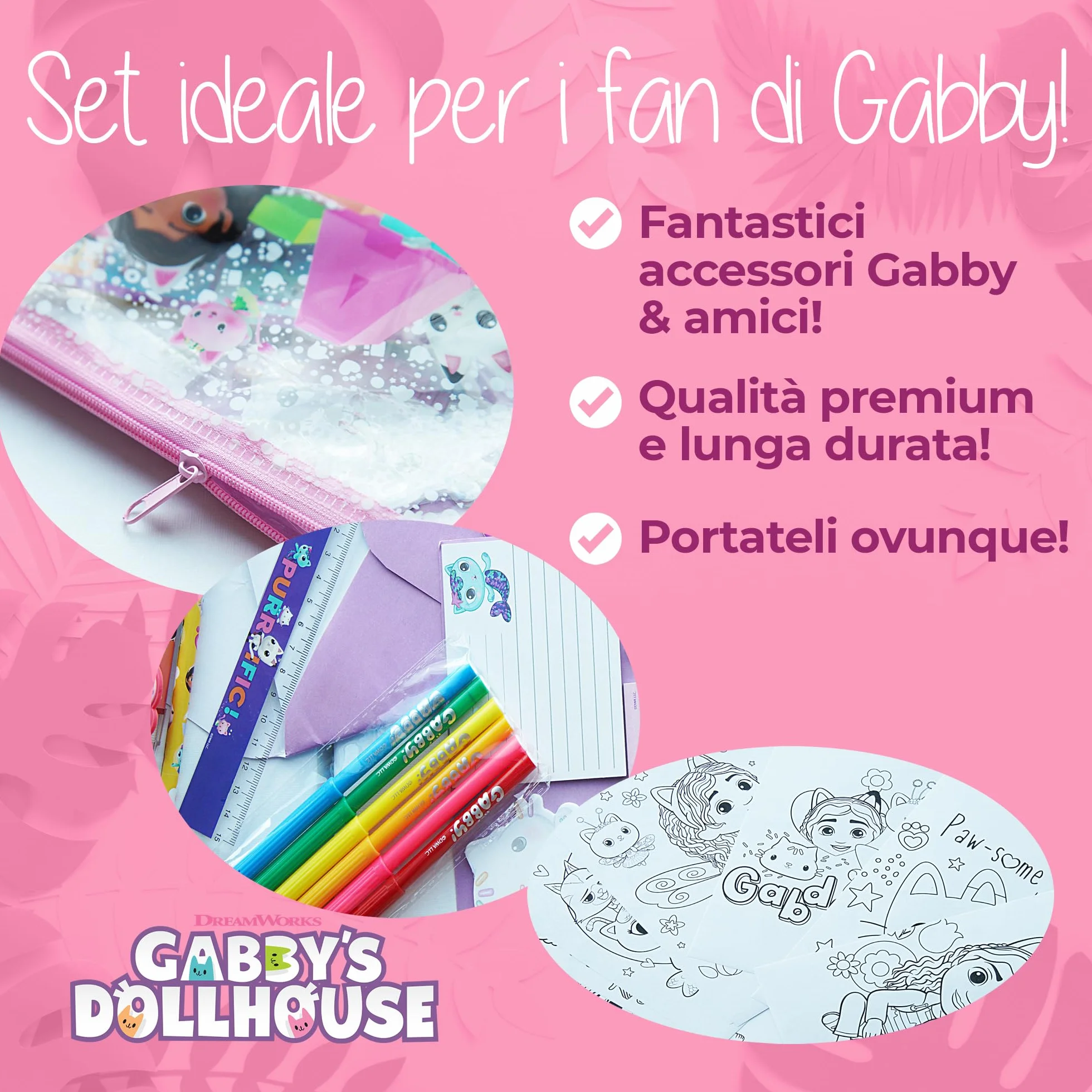 Gabby's Dollhouse - Cancelleria Gabby's Dollhouse - Set Gadget e Oggetti di Gabby con Adesivi, Penne e Pennarelli - Cose di Gabby per Bambini e Fan della Casa delle Bambole