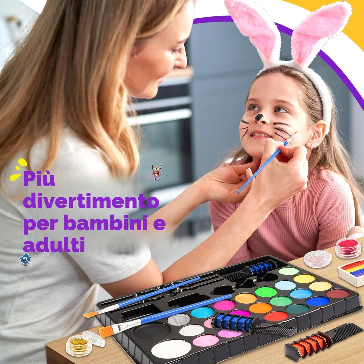 Truccabimbi Kit - 28 Colori Truccabimbi Kit Anallergici Atossici Professionali con 3 Pennelli 30 Stencil Regalo Bambina 3 4 5 6 7 8 9 Anni- Trucca Bimbi Viso Bambini per Halloween, Carnevale, Pasquale