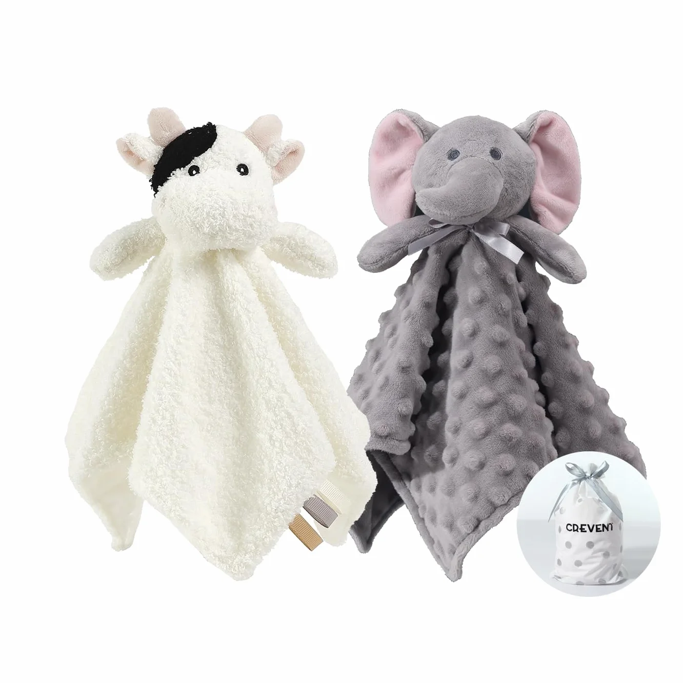 CREVENT Morbida coperta di peluche per bambine e ragazzi, compleanno (elefante + mucca)