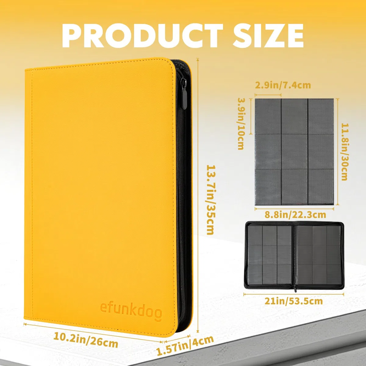 Raccoglitore Carte, Album portacarte collezionabili 9 tasche Copertura in PU con cerniera, Capacità di 360 carte per TCG e carte sportive (Giallo)