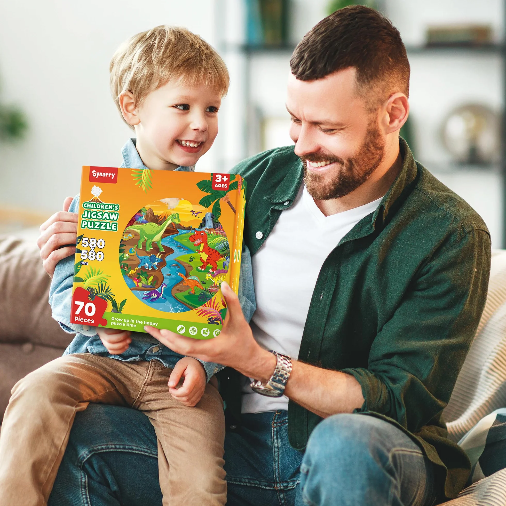 SYNARRY Puzzle da Pavimento Dinosauri in Legno Bambini 3 4 5 6 7 8 Anni, 70 Pezzi Puzzle Dinosauri, Giocattoli Educativi Prescolari Regali