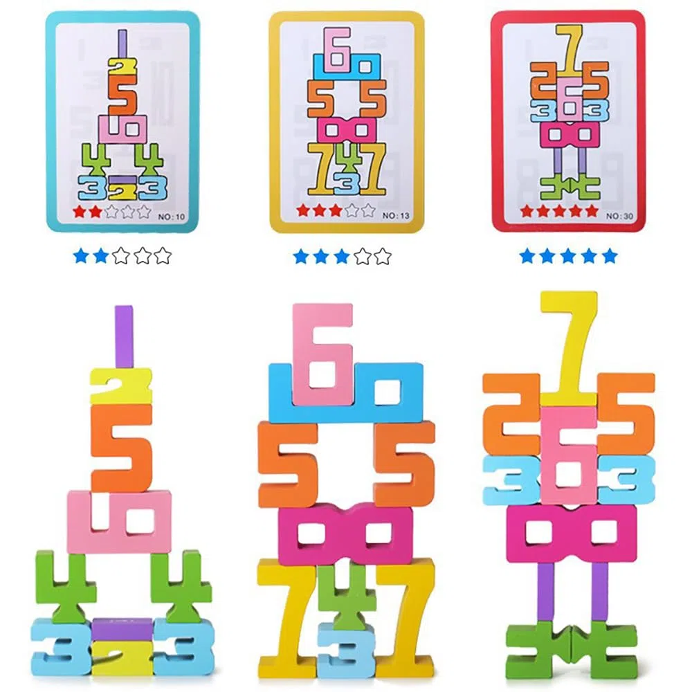 Blocchi Numero in Legno per Bambini, Wooden Number Building Blocks, Puzzle Numerici con Numeri da 1 a 10, Giocattoli da impilare e bilanciare