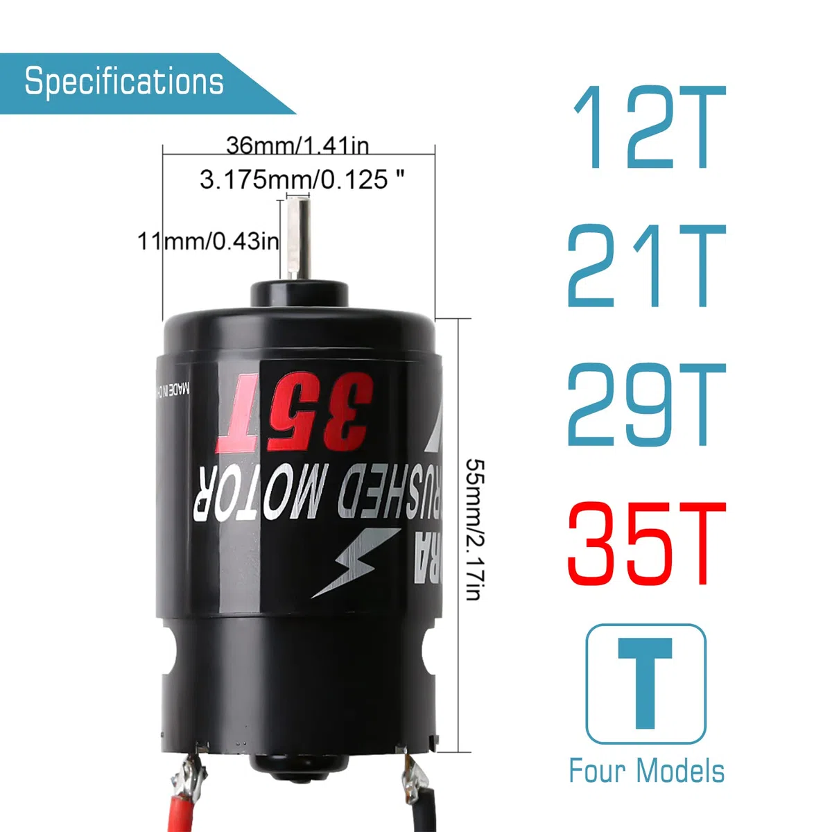 INJORA 550 RC Spazzolato Motore Impermeabile 35T Brushed Waterproof Motor per 1/10 Crawler Axial SCX10 Pro TRX4 TRX6 VS4-10 Redcat Gen 8 7 Pro Enduro RC Auto Barca