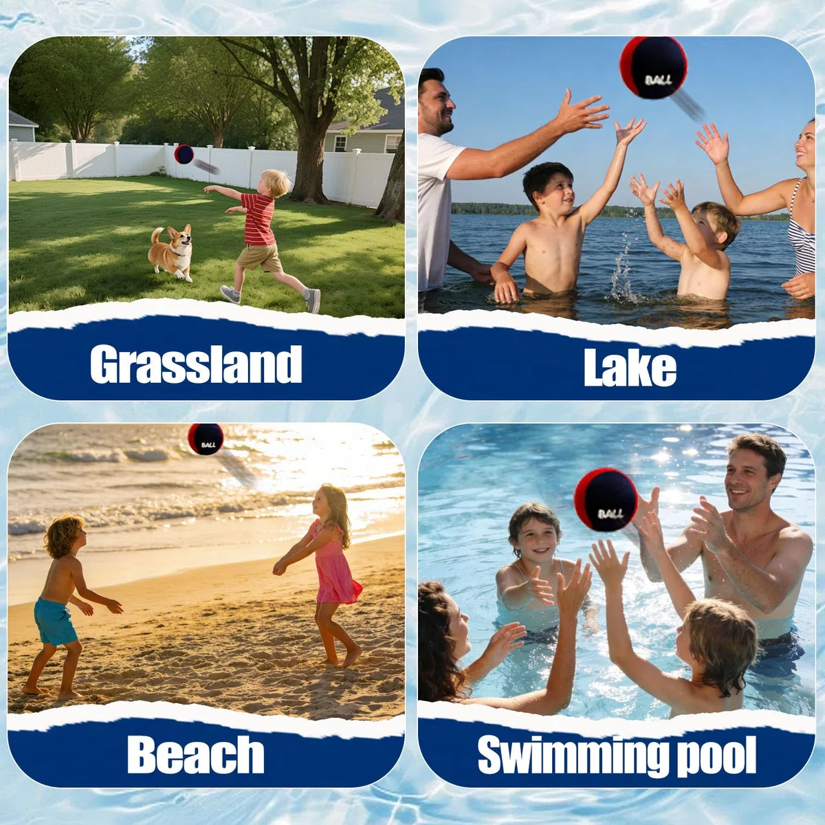 Palla che Rimbalza Sull'acqua,2 Pezzi Palla Rimbalzante per Acqua con Sacchetto Portaoggetti,per Piscina,Spiaggia & Mare,per Divertimento all‘Aperto