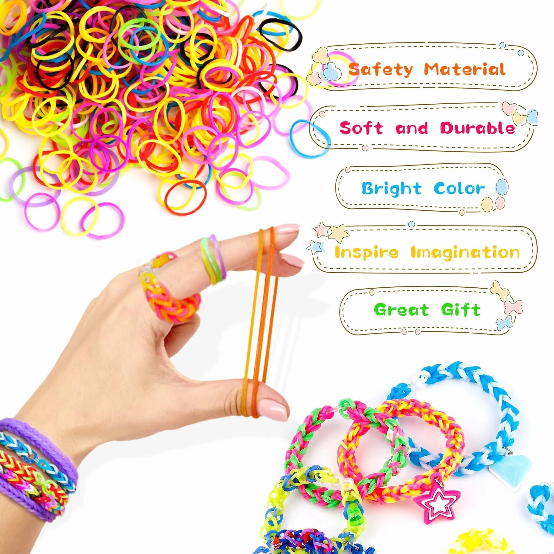 Elastici per Braccialetti, 2500+ Bracciale Elastici Colorati Loom Bands Kit 40 griglia, Fai Da Te Bambina Elastico di Gomma Bracciale Lavorare a Maglia Fare Braccialetti Perline Giocattolo Regalo