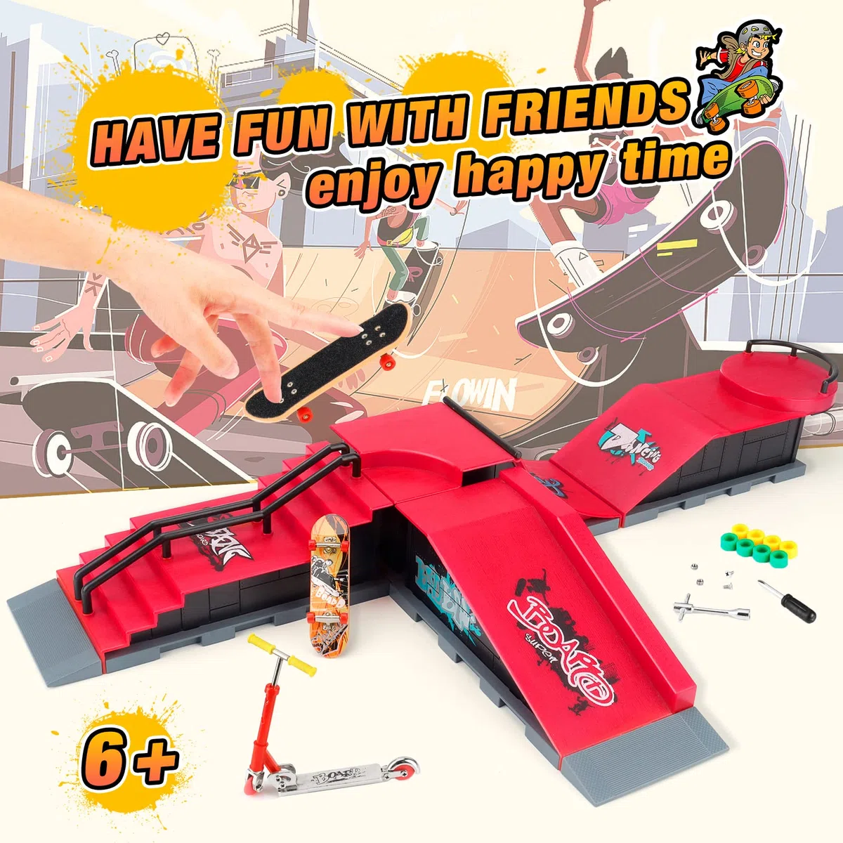 KETIEE Mini Skateboard da Dita con Rampa, Finger Skateboards Rampa con 2 Fingerboard e Finger Scooter Skatepark Rampe Finger Skate Park Kit per i Regali dei Bambini (1810-6E Aggiornamento)