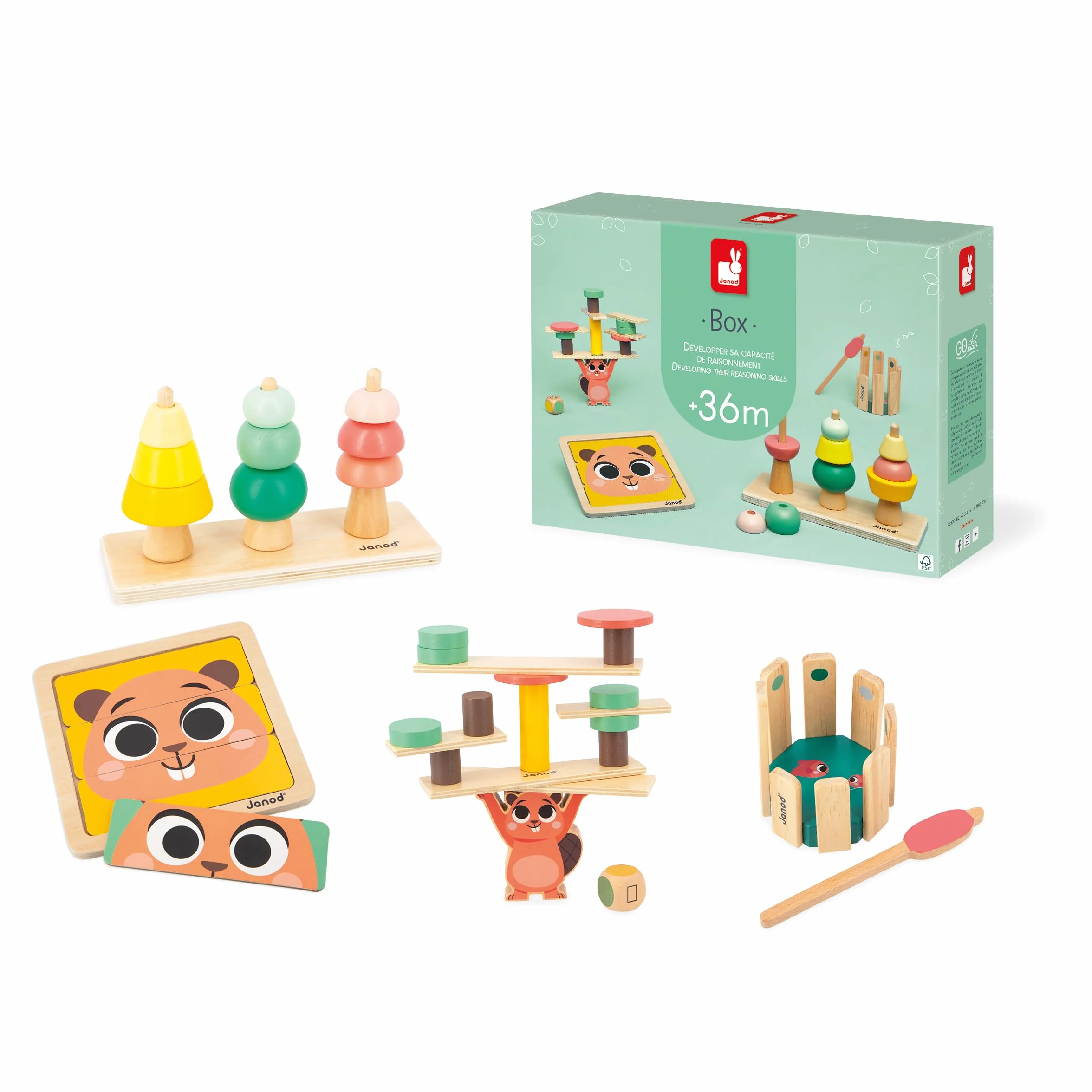 Janod - Box Giochi Neonato - dai 36 Mesi - Giocattoli Multisensoriali con Puzzle e attività Manuali per Bambini - Giocattoli di attività e Sviluppo Psicomotorio - dai 3 Anni - J04066